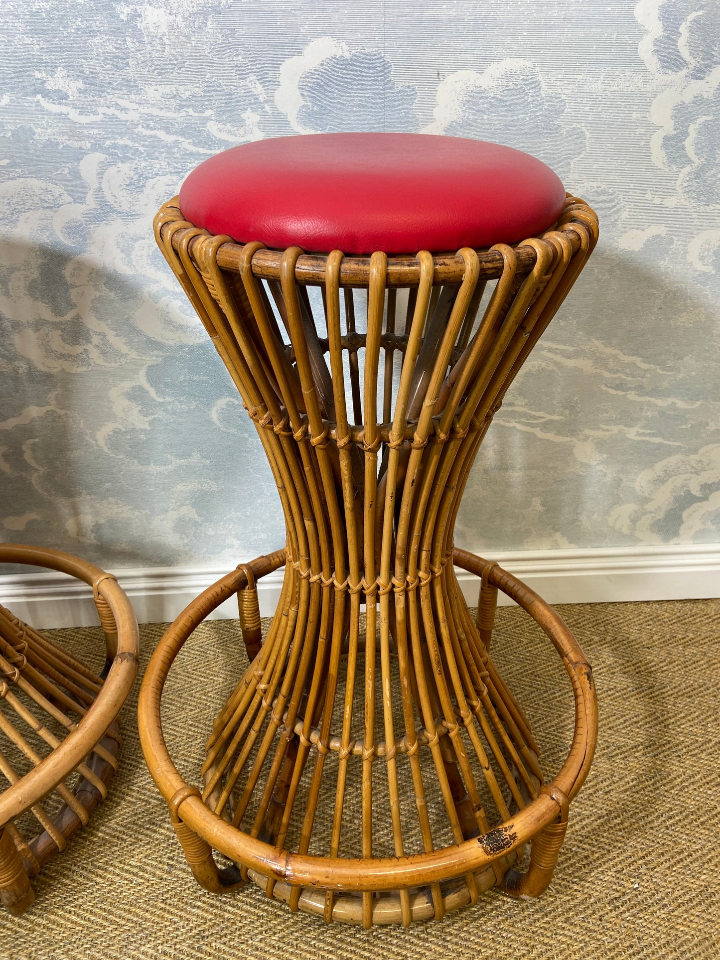 Set of 3 Tito Agnoli for Bonacina Bar Stools Bamboo & Rattan, Italy 1950s