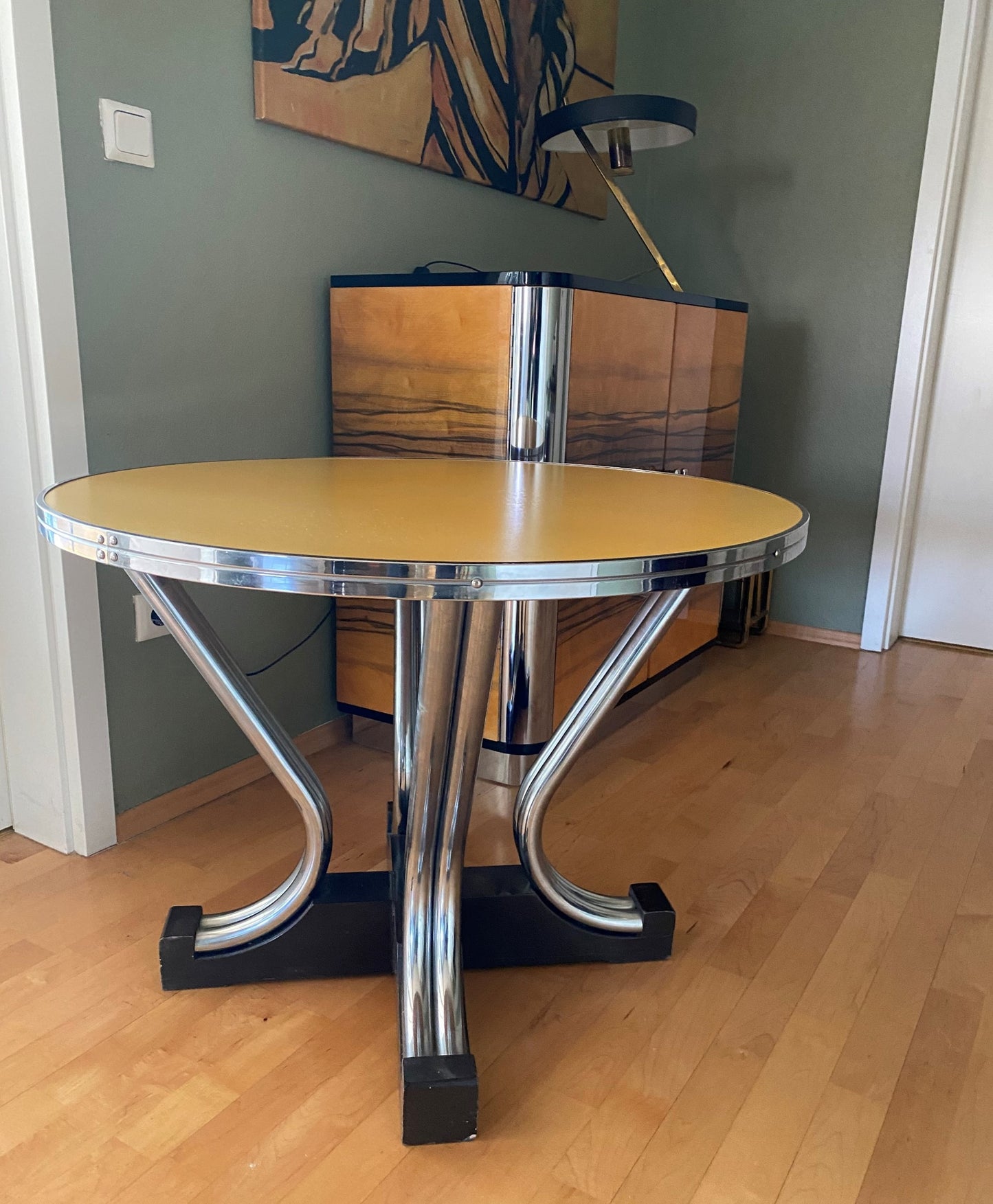Art Deco Side Table with Yellow Top and Chromed Tube Legs