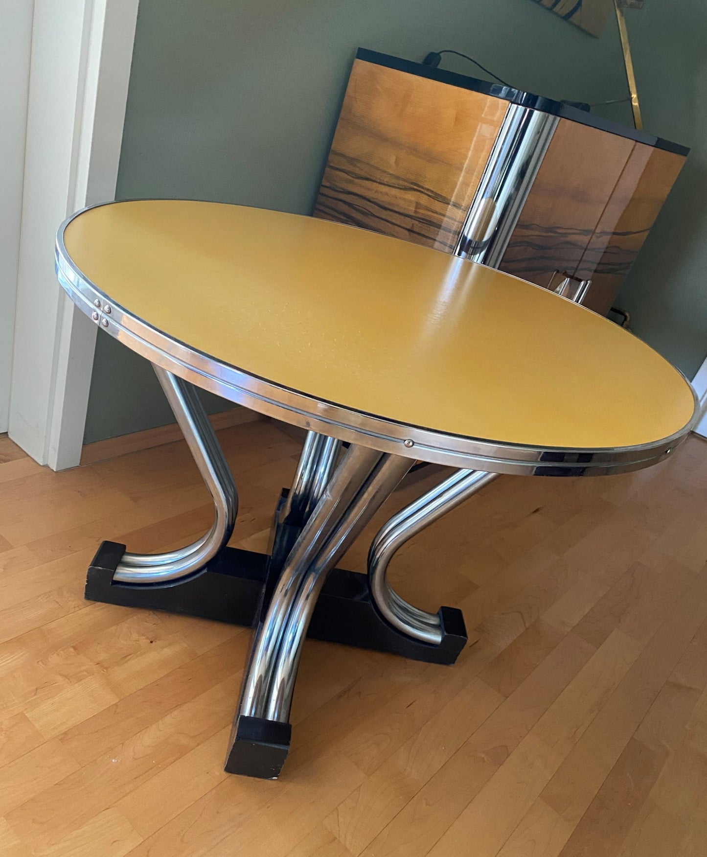 Art Deco Side Table with Yellow Top and Chromed Tube Legs