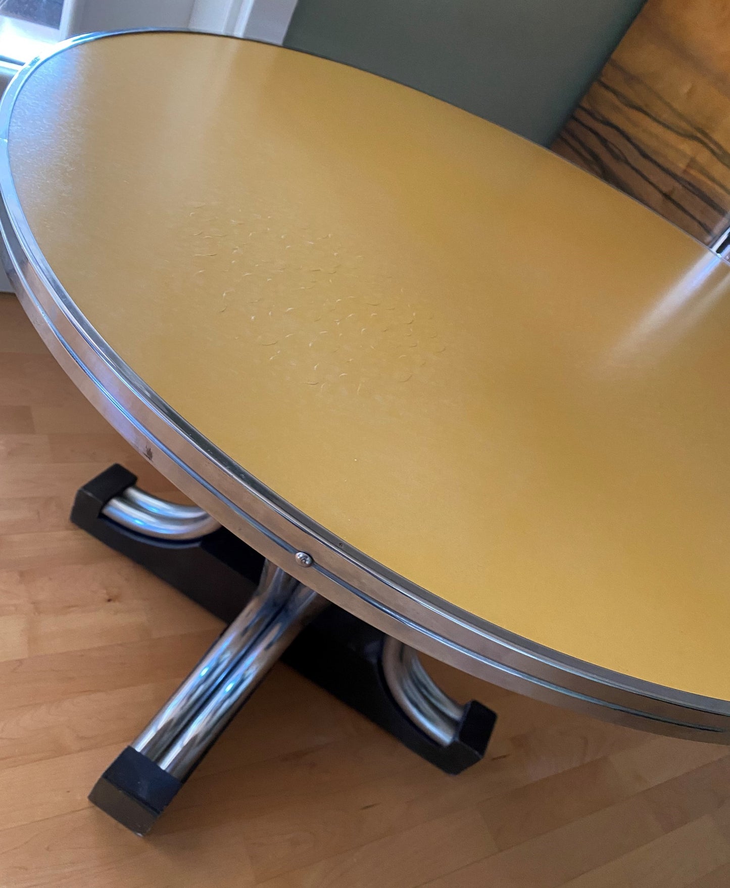 Art Deco Side Table with Yellow Top and Chromed Tube Legs