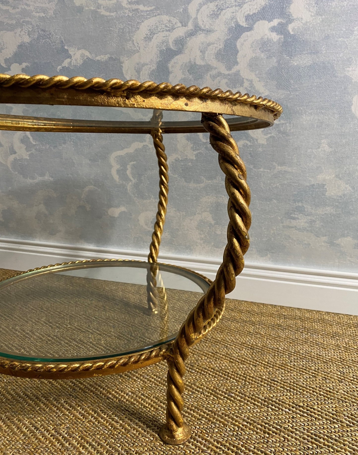 Li Puma Hollywood Regency Roped Gilt Metal Round Side Table Italy 1960's