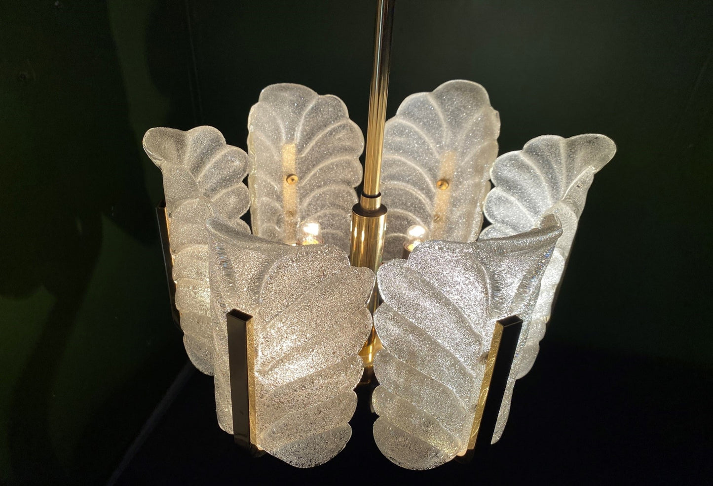 Murano Glass & Brass Chandelier, Sweden 1960s Attri to Fagerlund for Orrefors