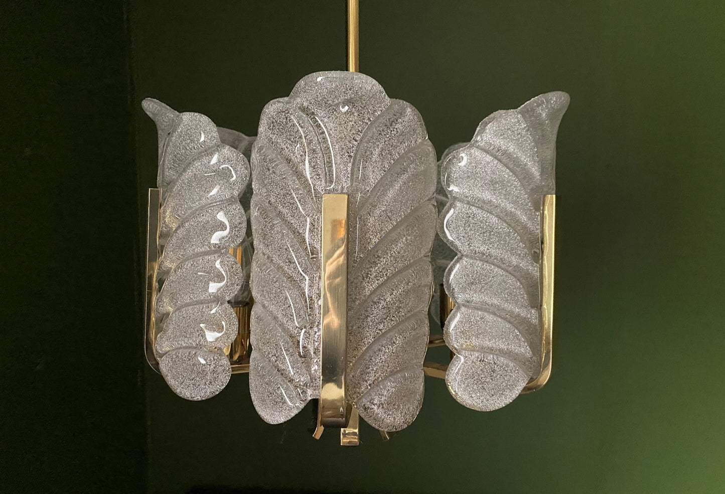 Murano Glass & Brass Chandelier, Sweden 1960s Attri to Fagerlund for Orrefors