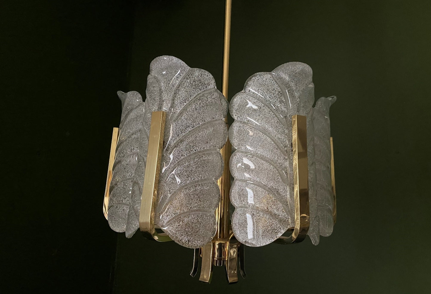 Murano Glass & Brass Chandelier, Sweden 1960s Attri to Fagerlund for Orrefors