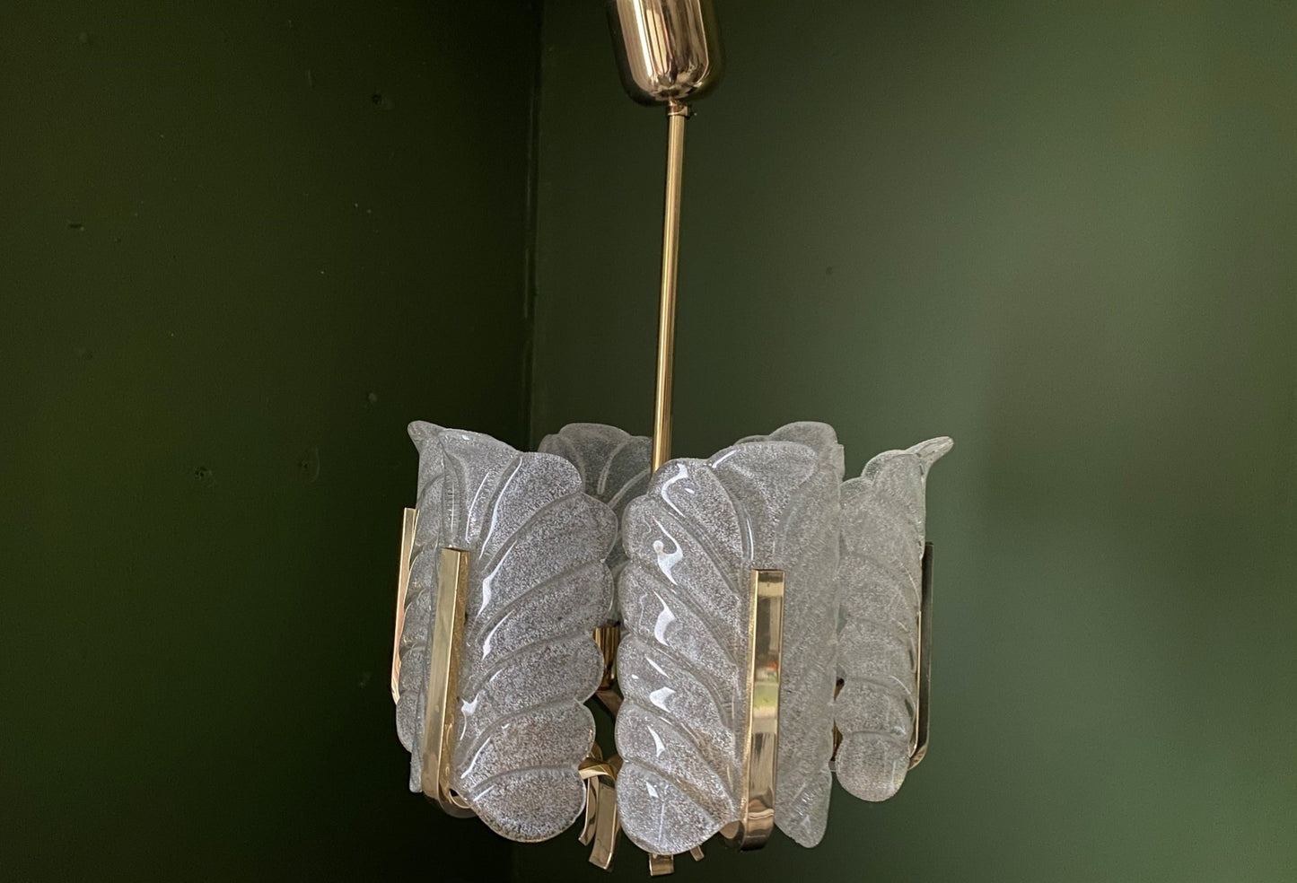 Murano Glass & Brass Chandelier, Sweden 1960s Attri to Fagerlund for Orrefors