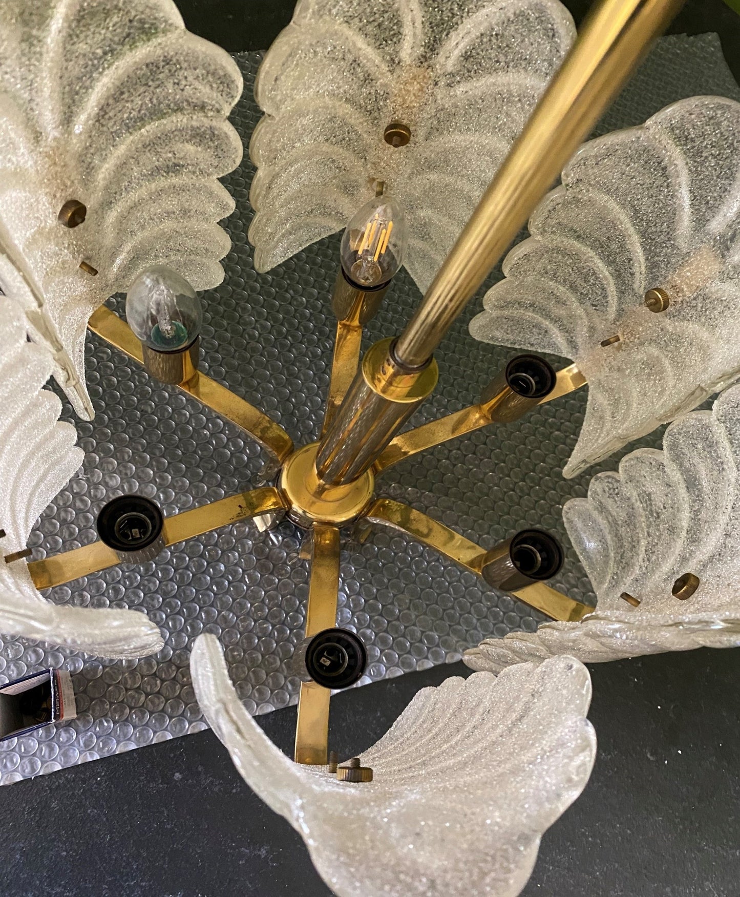 Murano Glass & Brass Chandelier, Sweden 1960s Attri to Fagerlund for Orrefors