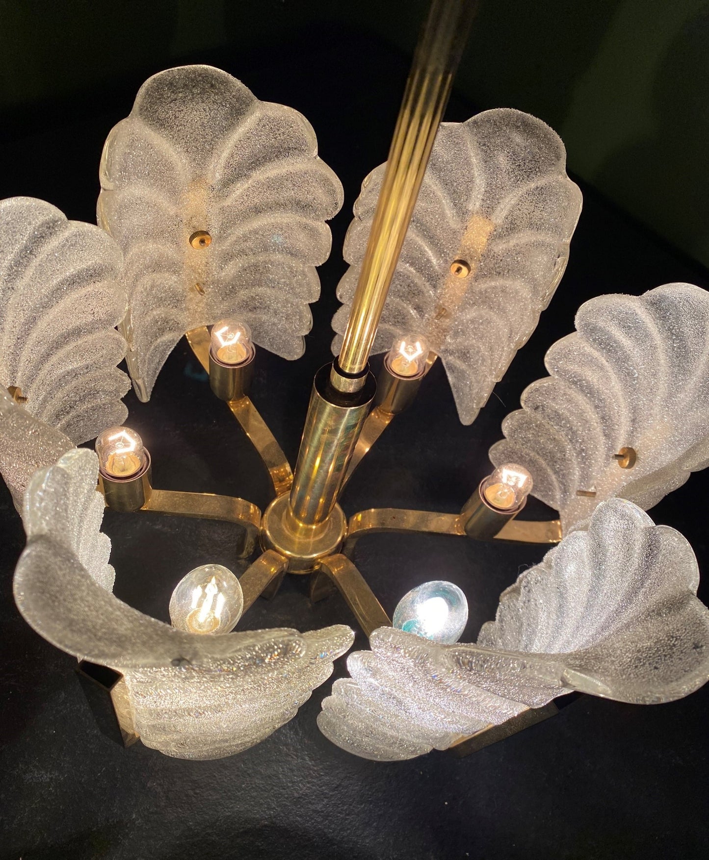 Murano Glass & Brass Chandelier, Sweden 1960s Attri to Fagerlund for Orrefors