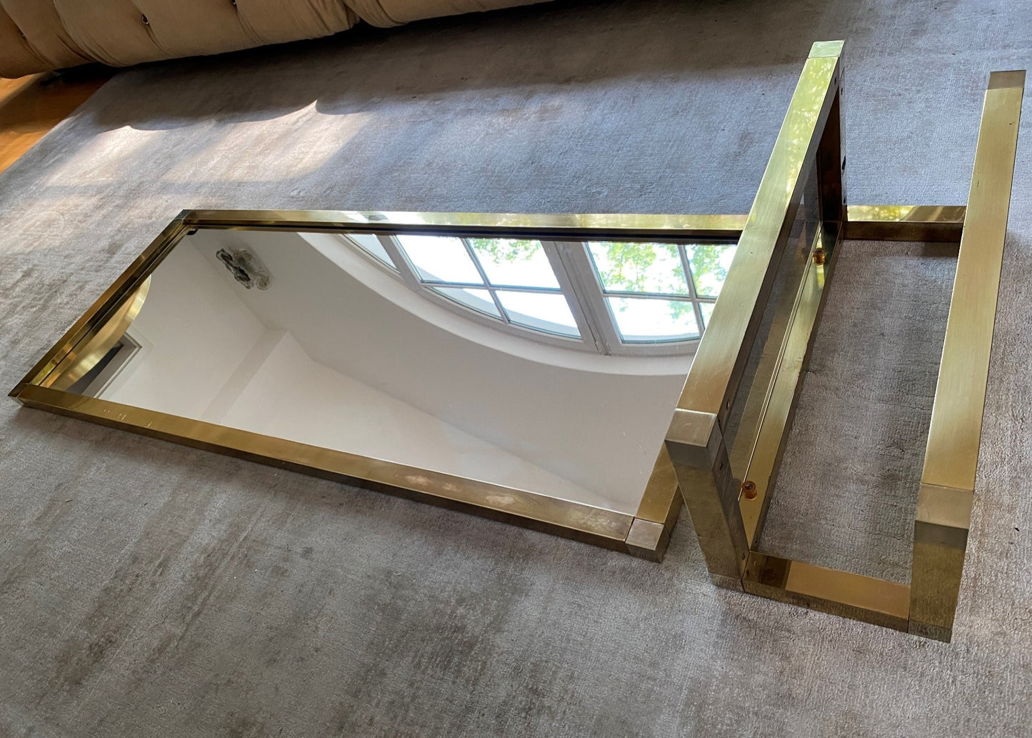 Floating Mirror console Hollywood Regency Brass 70s Mid Century Glamour
