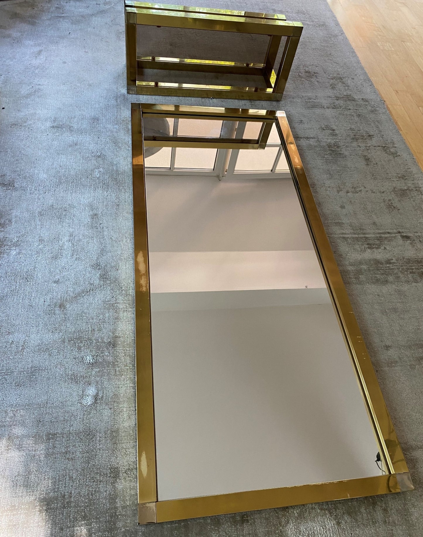 Floating Mirror console Hollywood Regency Brass 70s Mid Century Glamour
