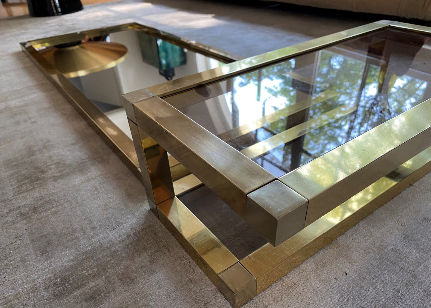 Floating Mirror console Hollywood Regency Brass 70s Mid Century Glamour