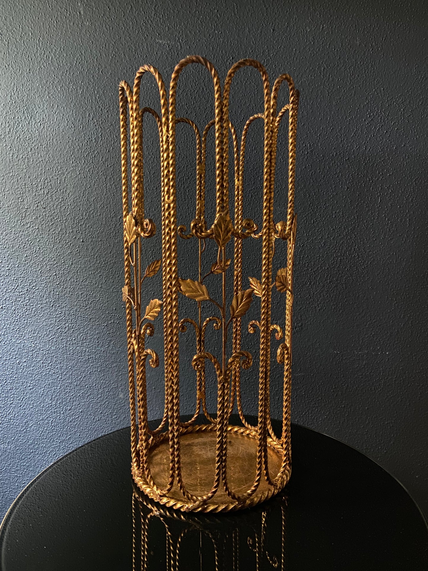 1960's Roped Umbrella Stand in Brass with Leaves