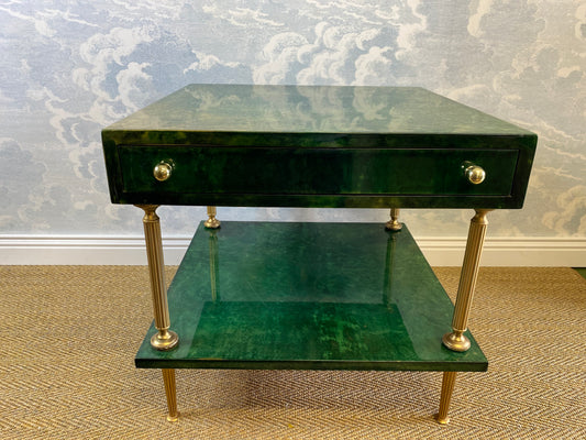Aldo Tura Side Table Emerald Green & Brass Vintage 1970s 1960s Hollywood Regency Coffee Table Mid Century Nightstand