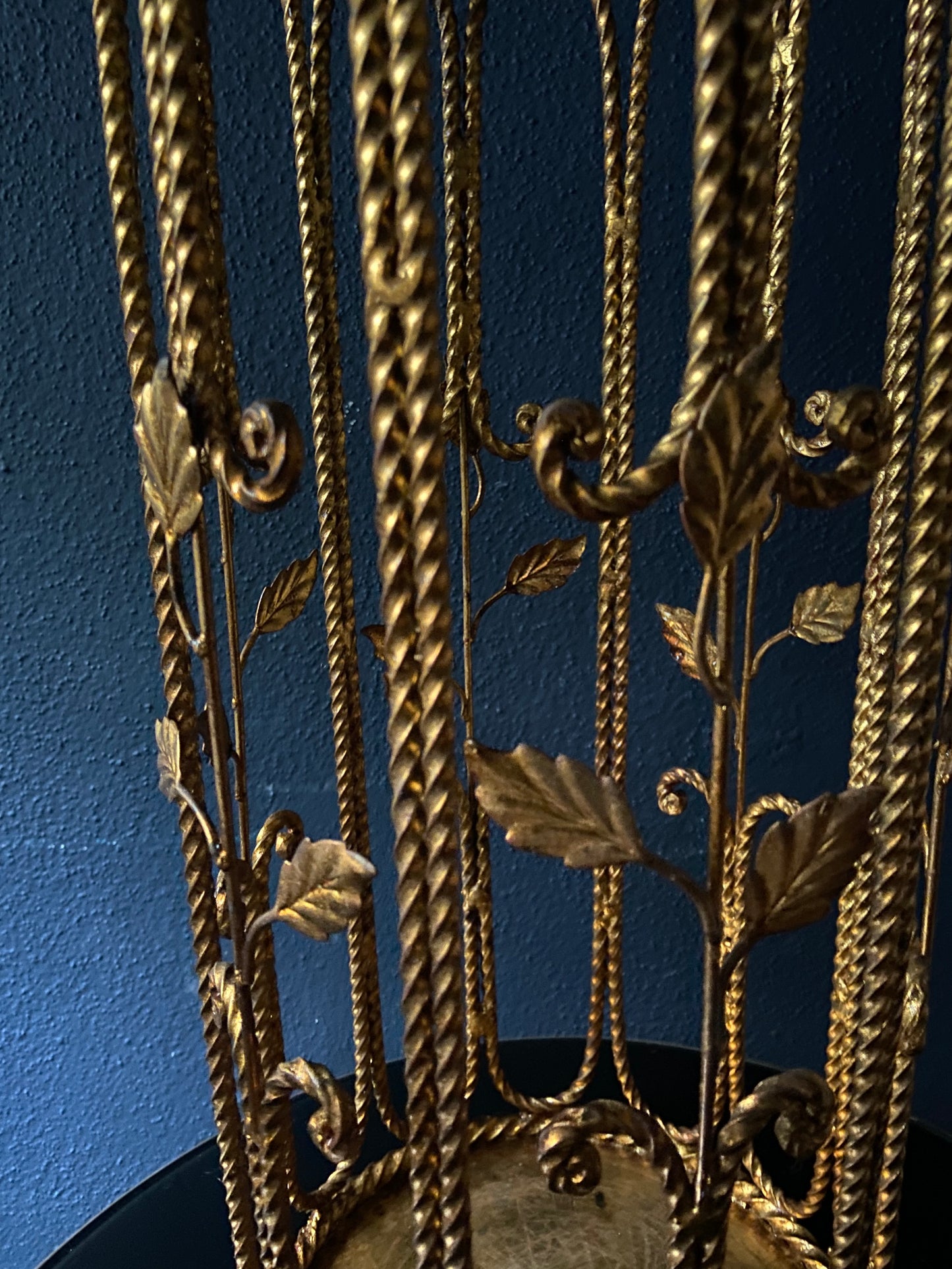 1960's Roped Umbrella Stand in Brass with Leaves