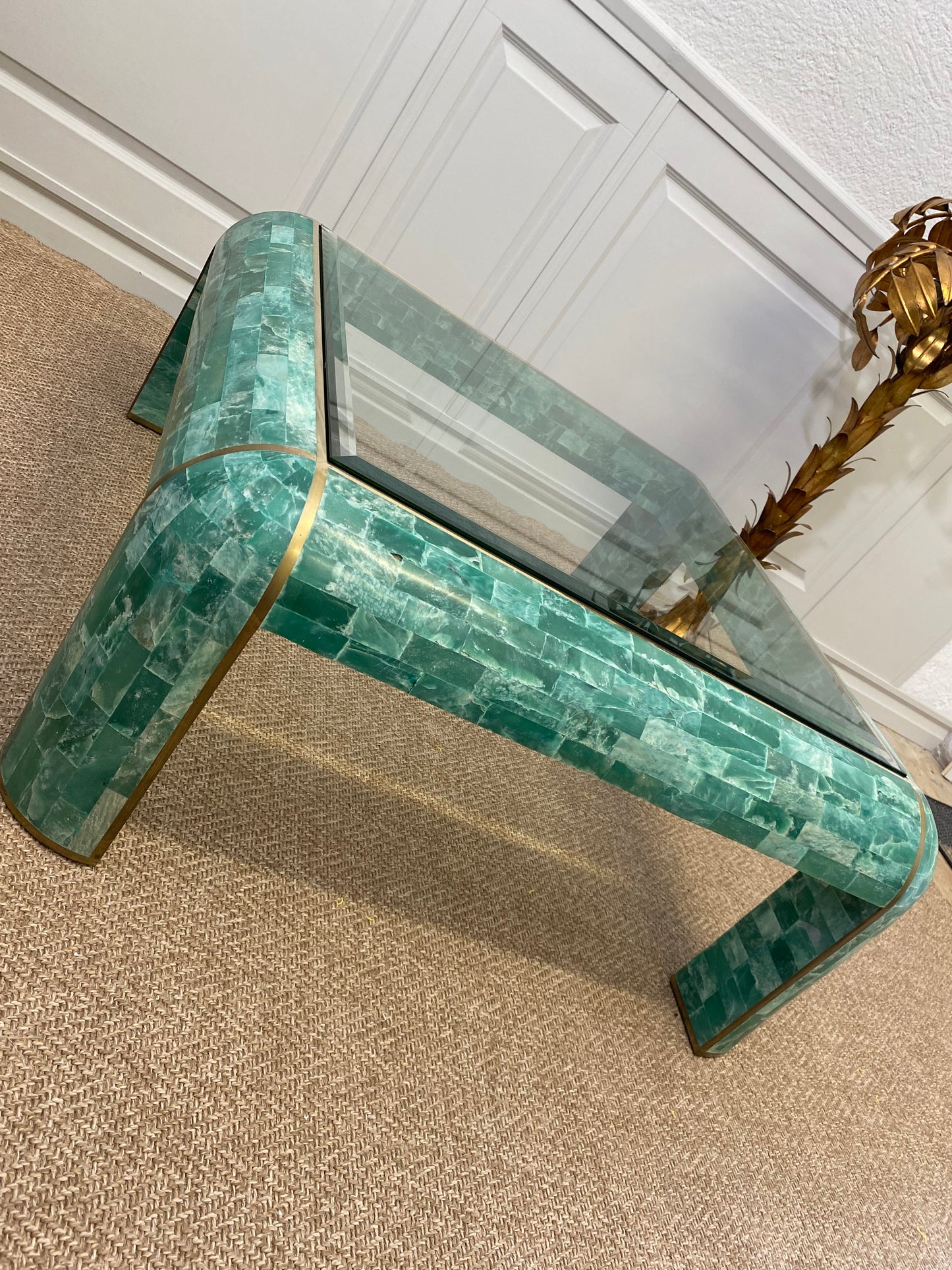 Tessellated Marble Lounge Table by Casa Bique 1970s Hollywood Regency (Karl Springer style)