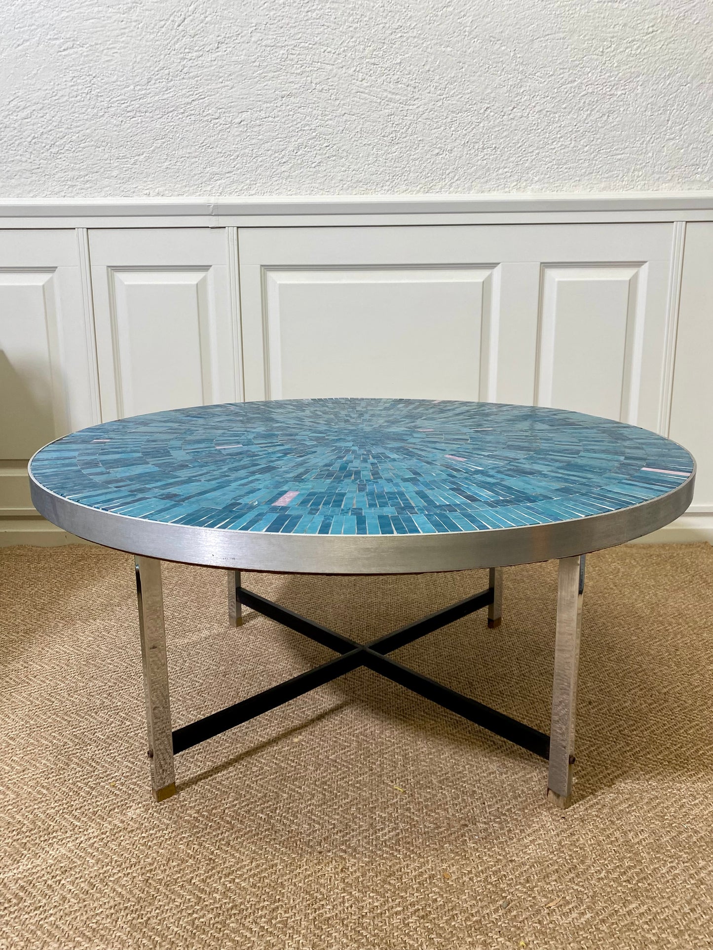 Turquoise Mosaic Lounge Table by Berthold Müller-Oerlinghausen, 1960s Outdoor Cocktail Table, Mid Century