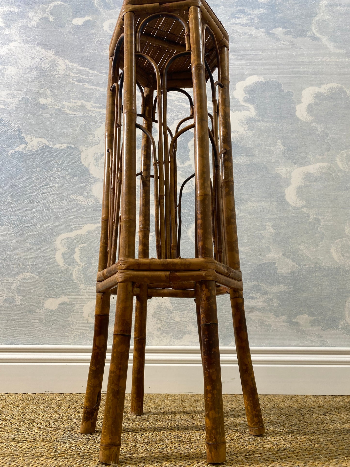 Hexagonal Mid-Century Modern Bamboo Plant Stand