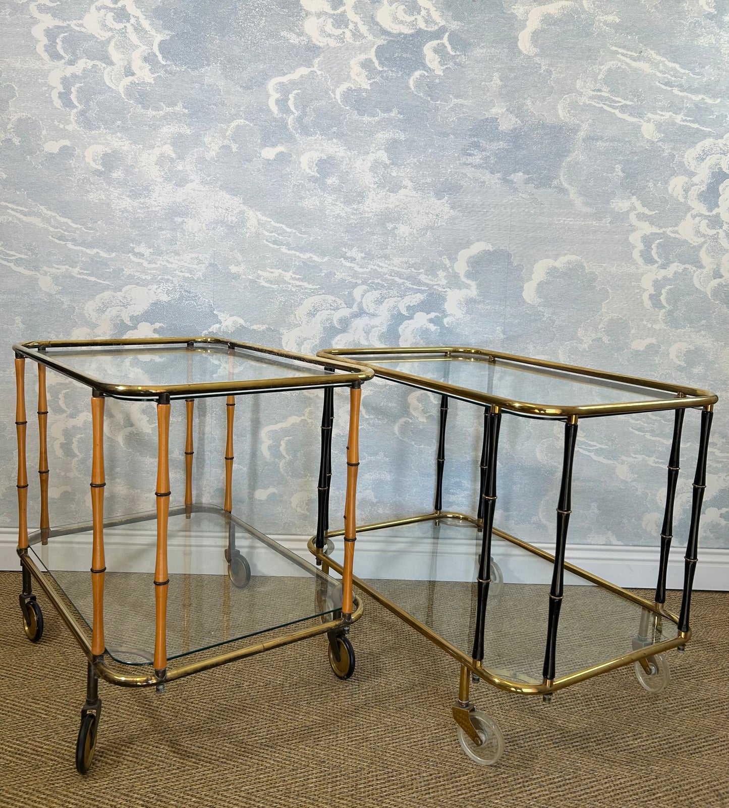 Black Faux Bamboo Cocktail Trolley, Attr. Maison Jansen, France 1960s