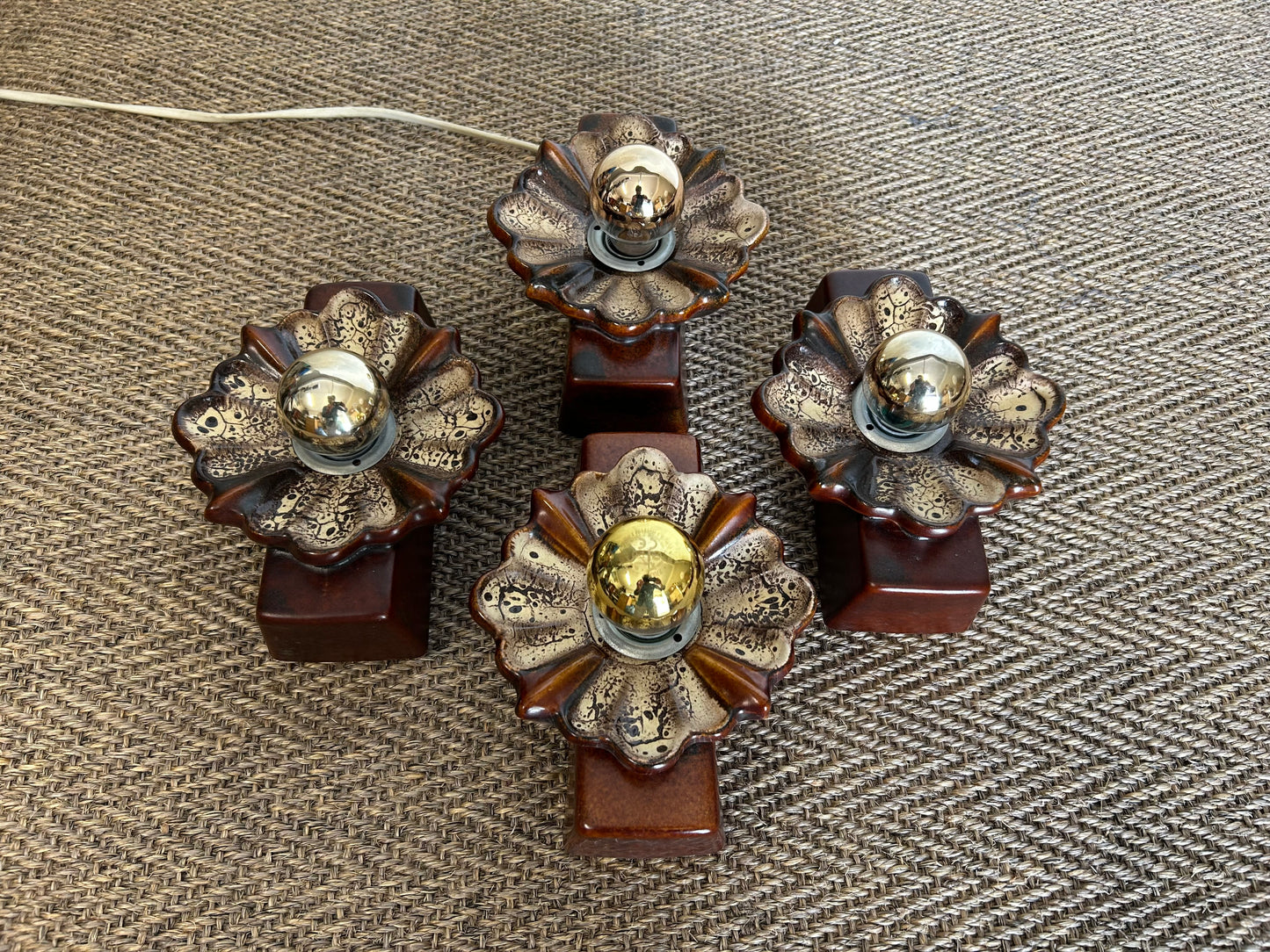 Set of 4 Floral Ceramic Wall Lights by PAN Keramik, Germany, 1970s - West German Pottery, Fat Lava