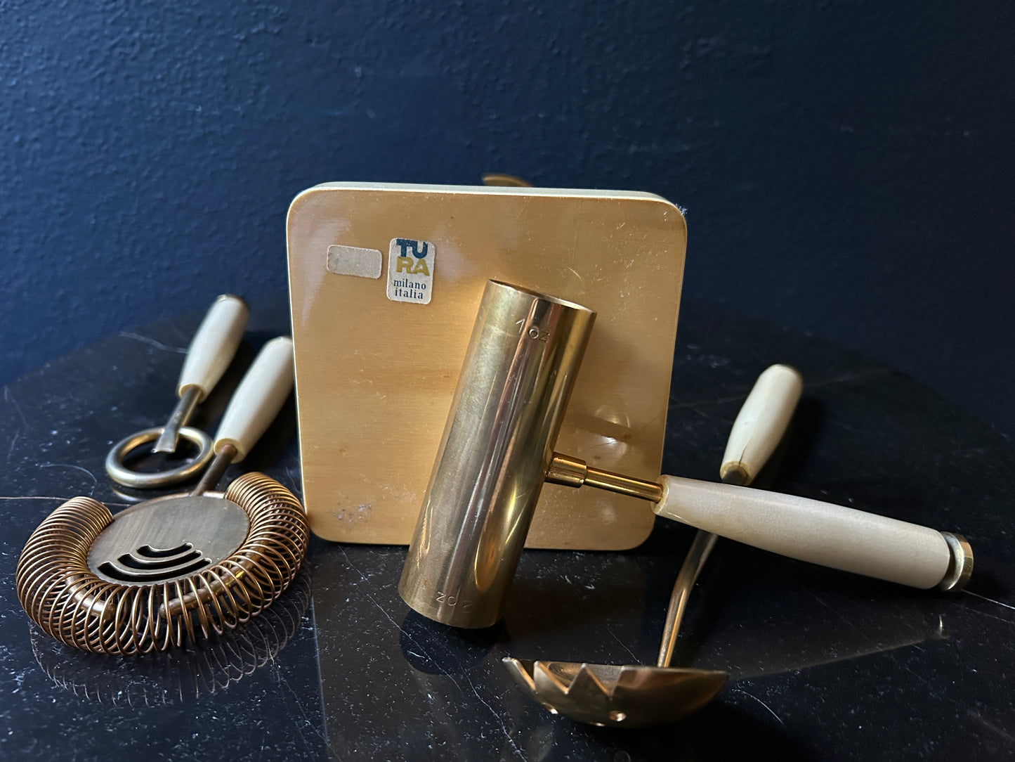5 Piece Aldo Tura Barware Set in Pearl White, Italy, 1970s