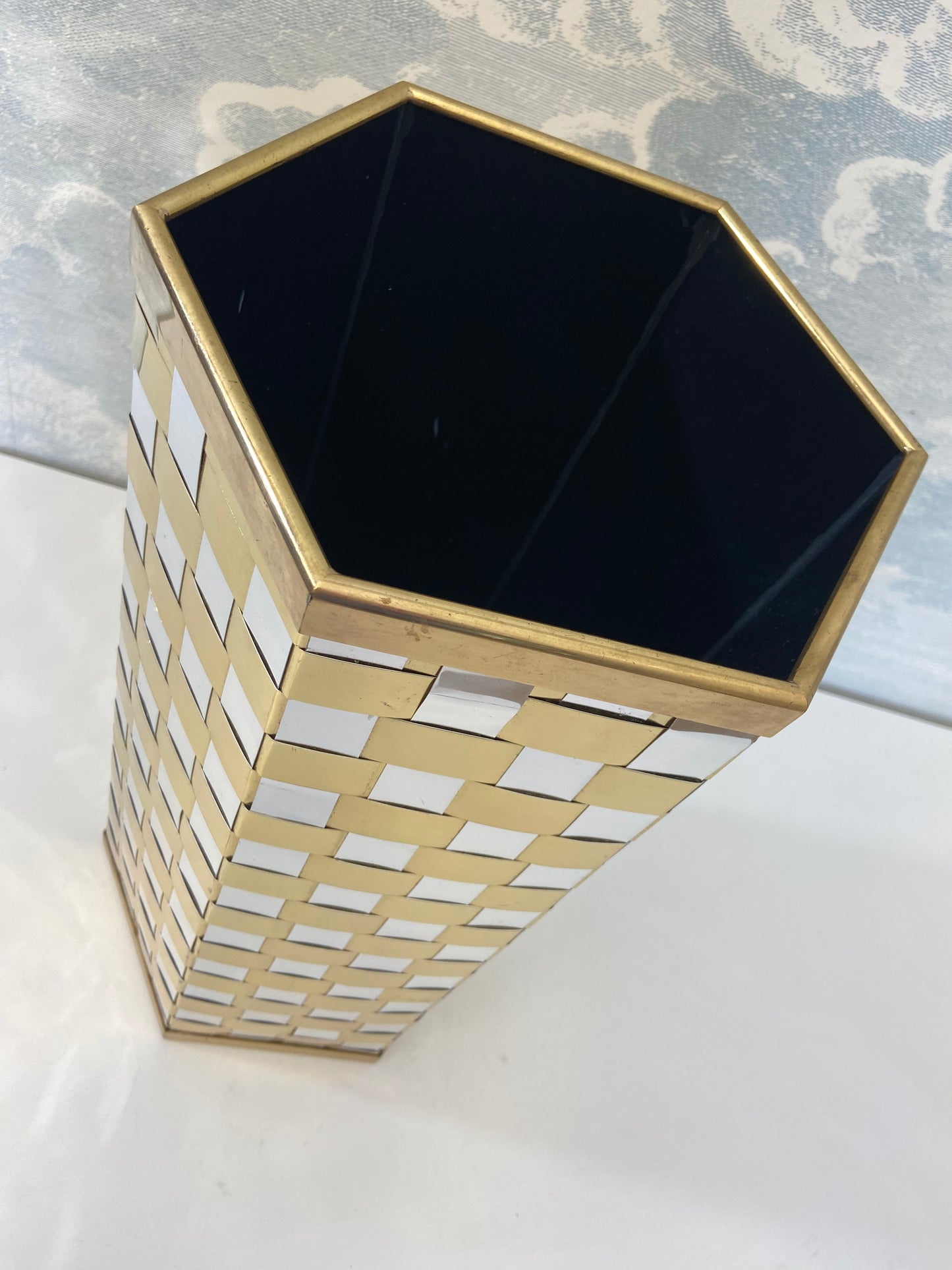 Willy Rizzo Style Italian Mid Century Hexagonal Bicolor Umbrella Stand 70s