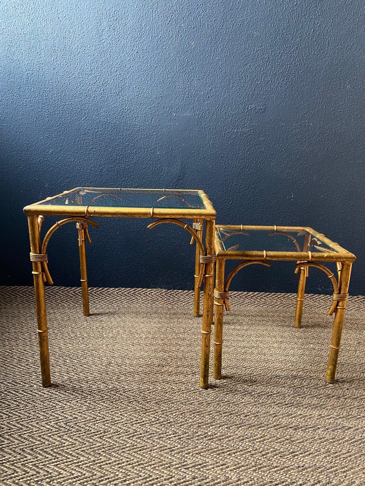 Pair of Faux Bamboo Nesting Tables with Glass Tops, France, 1960s