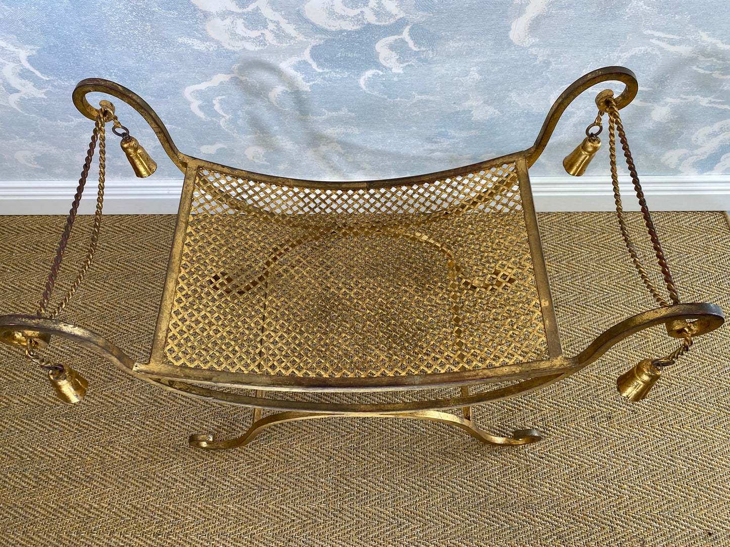 Li Puma Firenze Gilt Curule Seat / Vanity Chair. Hollywood Regency, Italy, 1950s