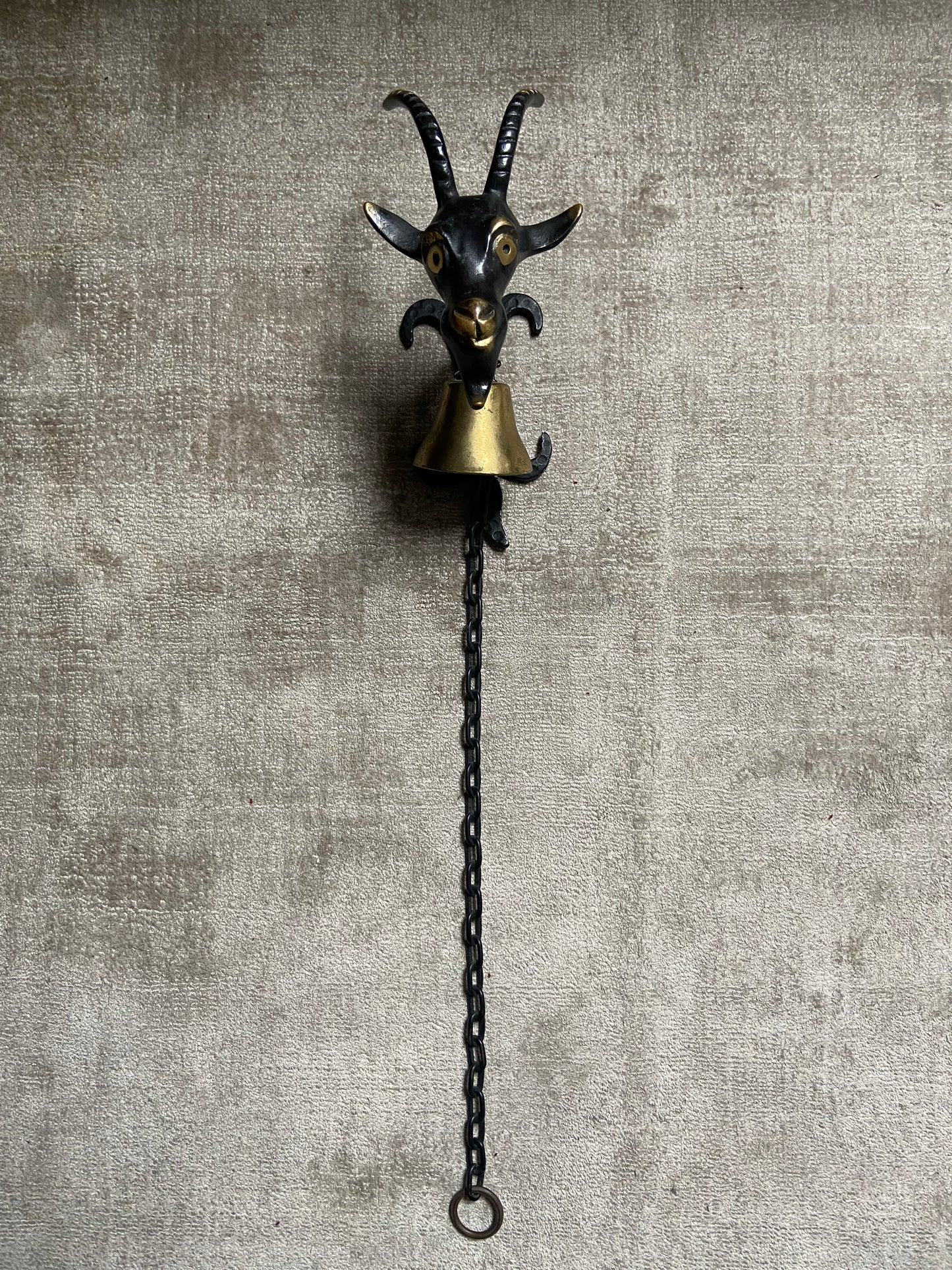 Wall Mounted Goats-Head Brass Bell in the Style of Walter Bosse, Austria, 1950's