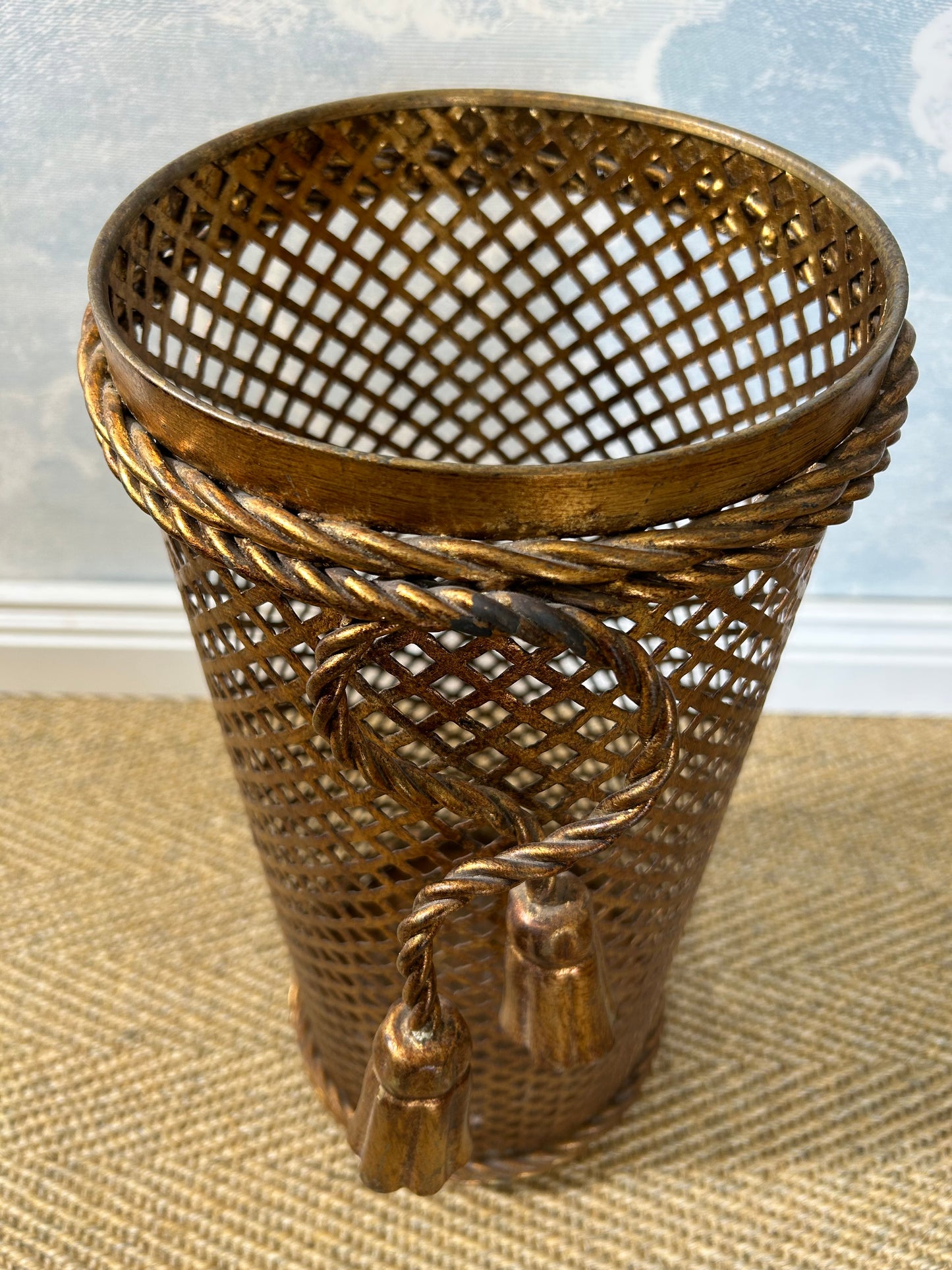 Gilded Umbrella Stand / Waste Paper Basket by Li Puma Firenze, Italy, 1950's Hollywood Regency