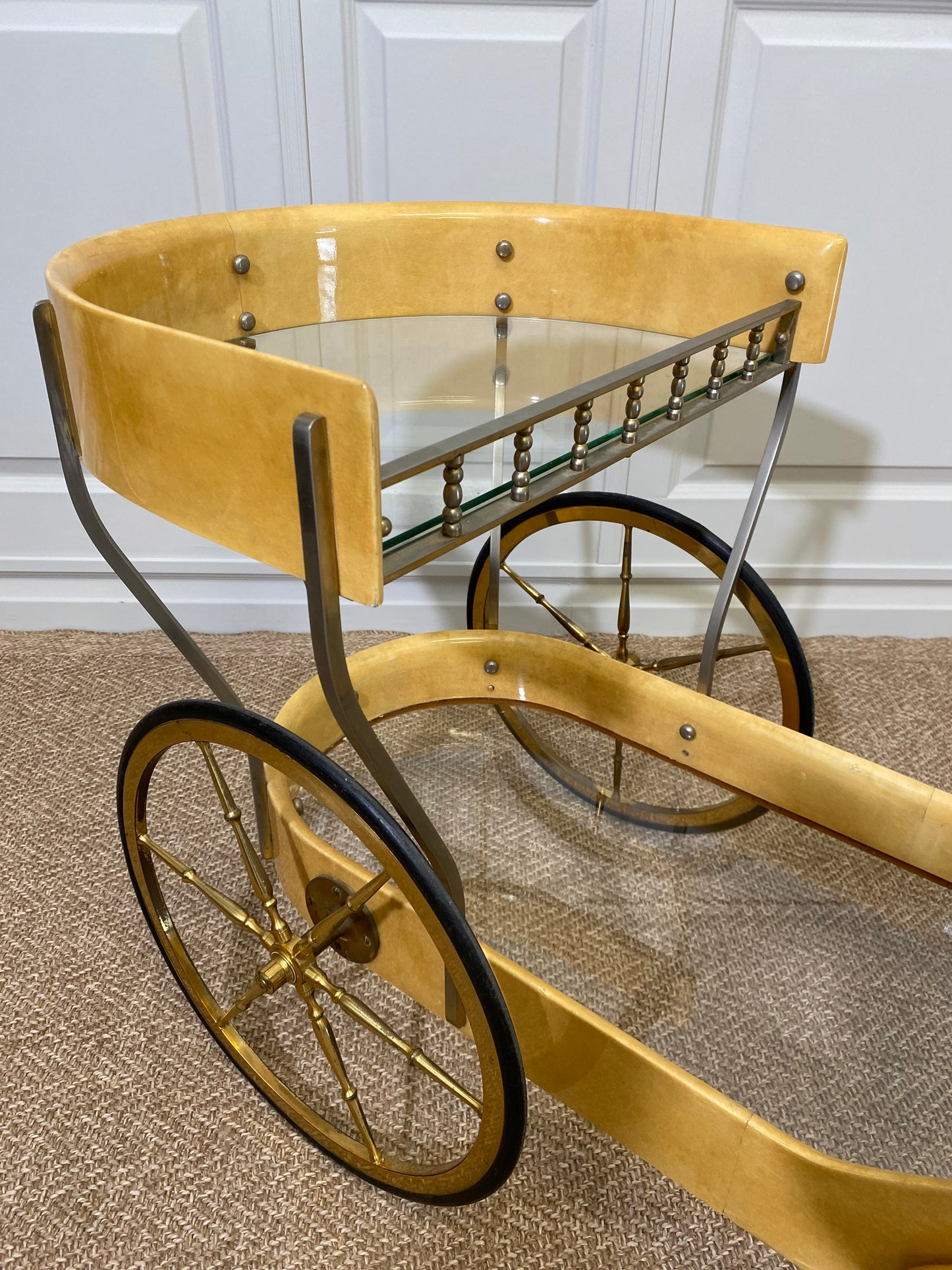 Cream Colored Aldo Tura Bar Cart Serving Trolly, Italy 1960s
