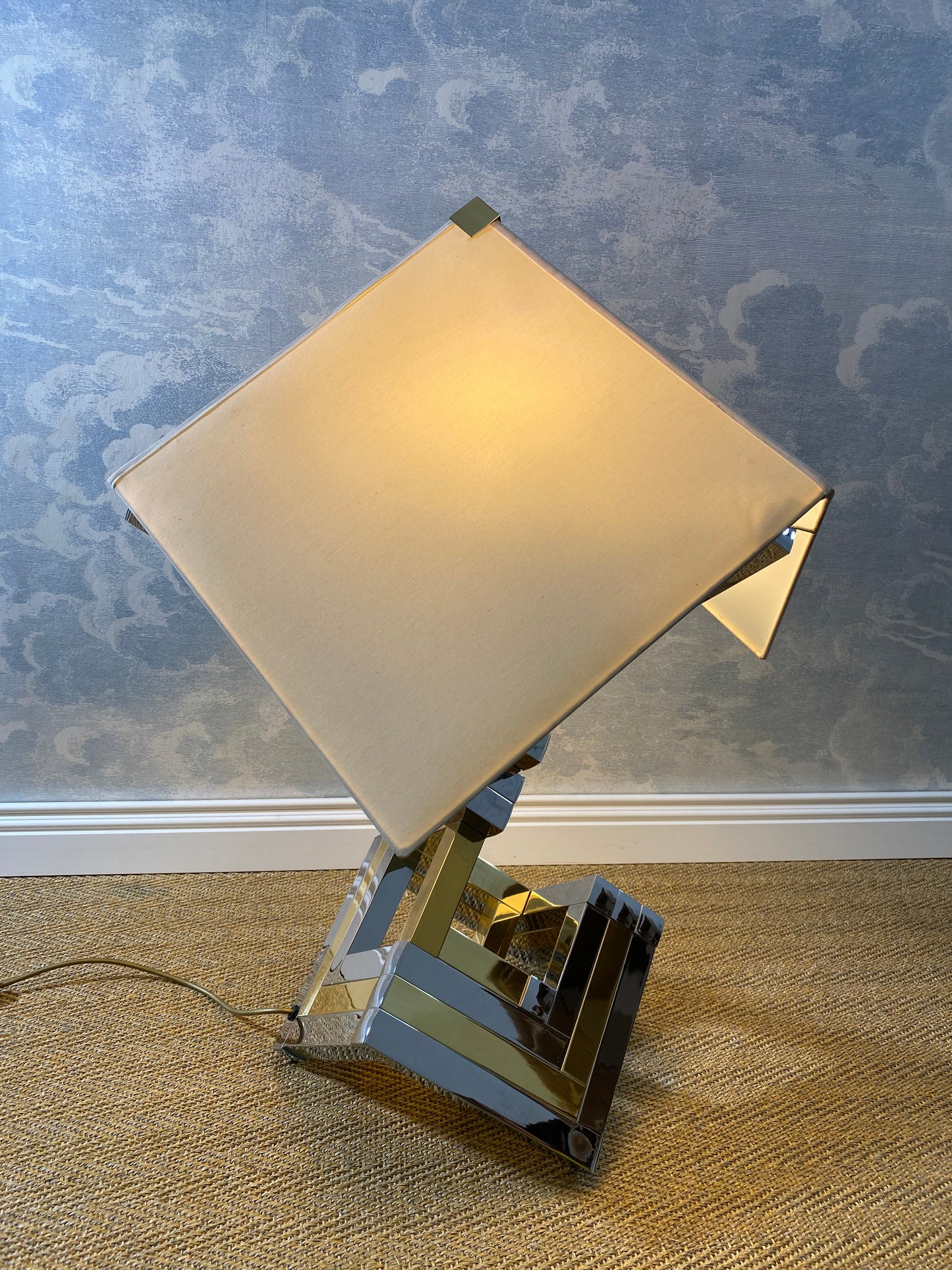 XXL Bi-Color Table Lamp in Chrome and Brass in Style of Willy Rizzo / Romeo Rega