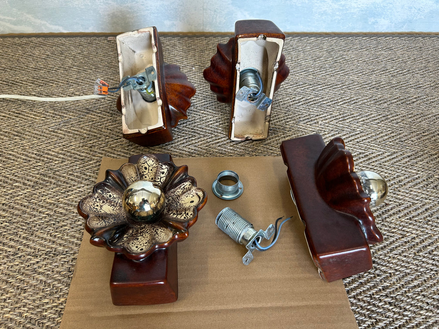 Set of 4 Floral Ceramic Wall Lights by PAN Keramik, Germany, 1970s - West German Pottery, Fat Lava