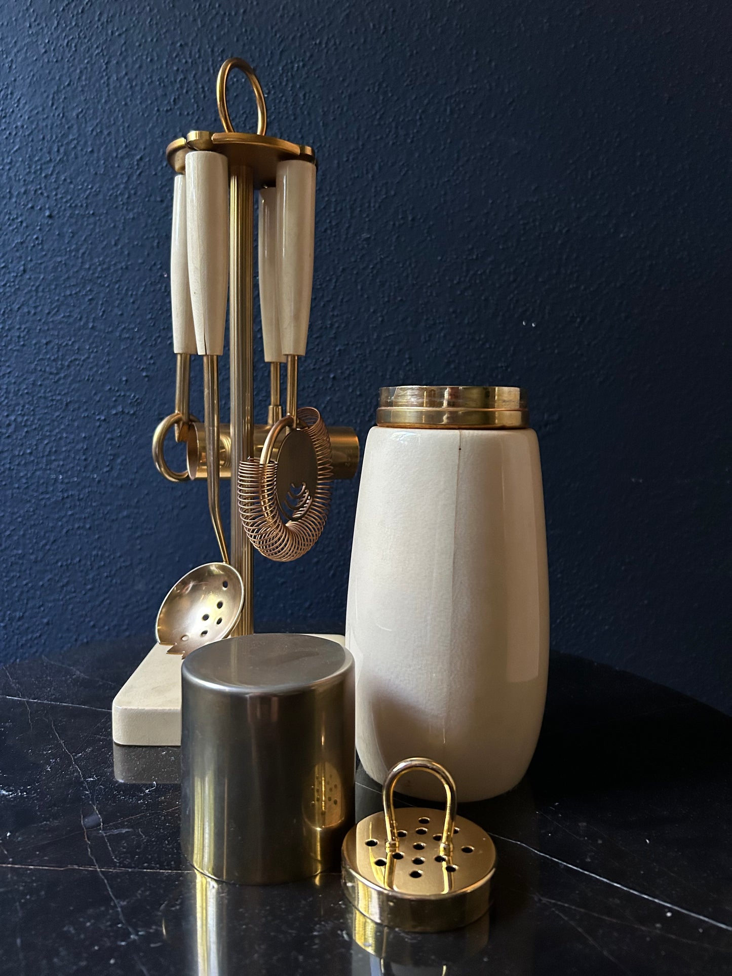 5 Piece Aldo Tura Barware Set in Pearl White, Italy, 1970s