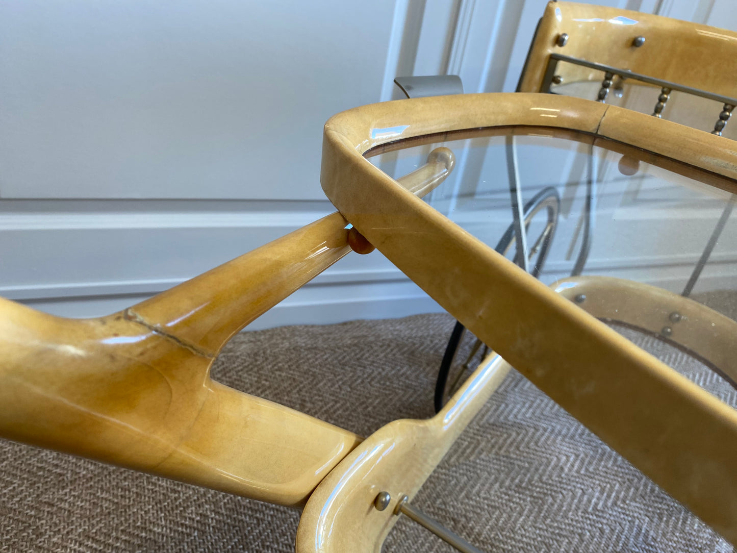 Cream Colored Aldo Tura Bar Cart Serving Trolly, Italy 1960s