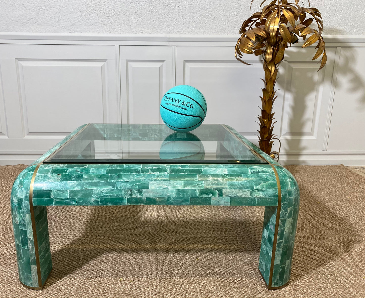 Tessellated Marble Lounge Table by Casa Bique 1970s Hollywood Regency (Karl Springer style)