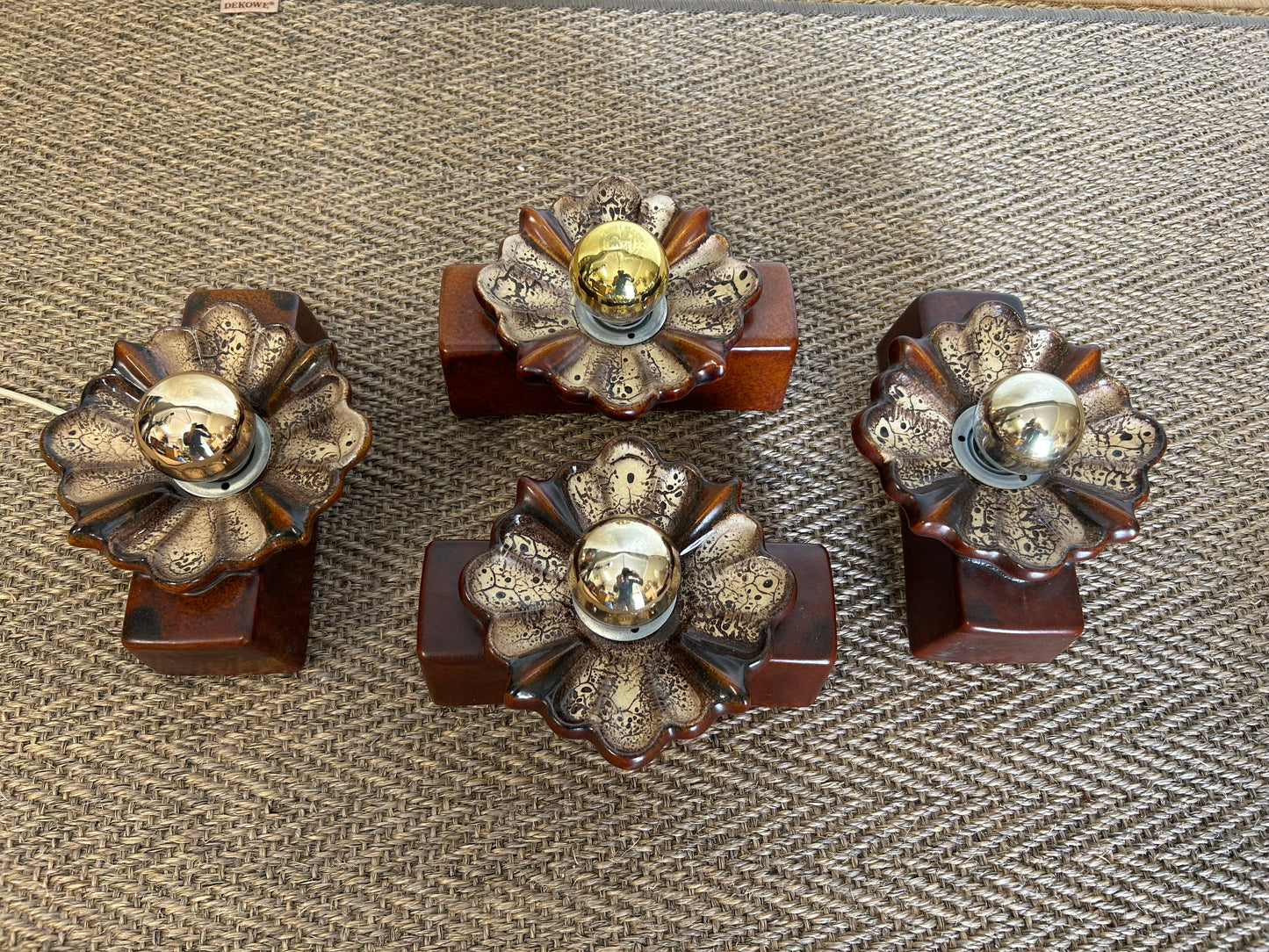 Set of 4 Floral Ceramic Wall Lights by PAN Keramik, Germany, 1970s - West German Pottery, Fat Lava