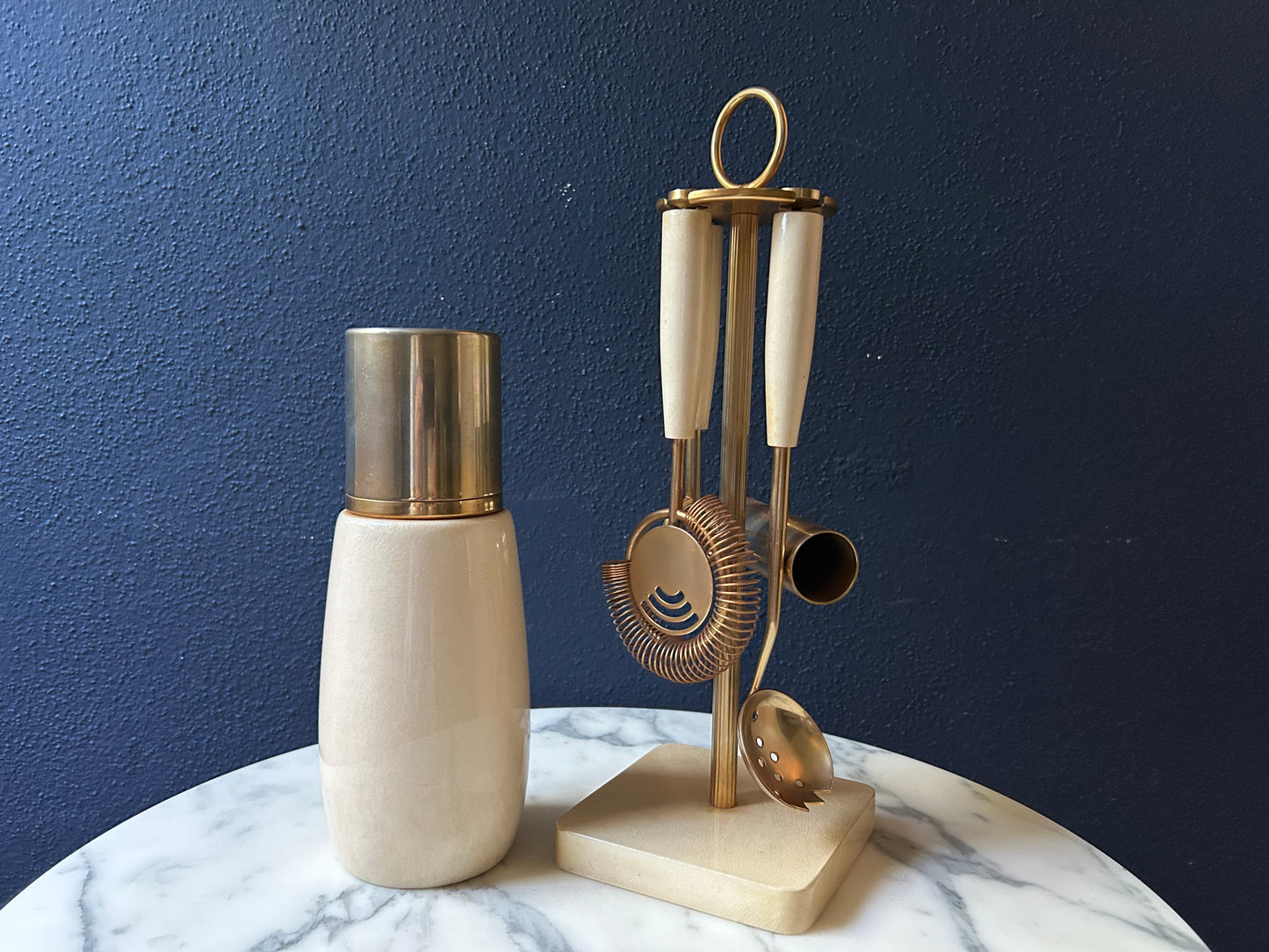 5 Piece Aldo Tura Barware Set in Pearl White, Italy, 1970s