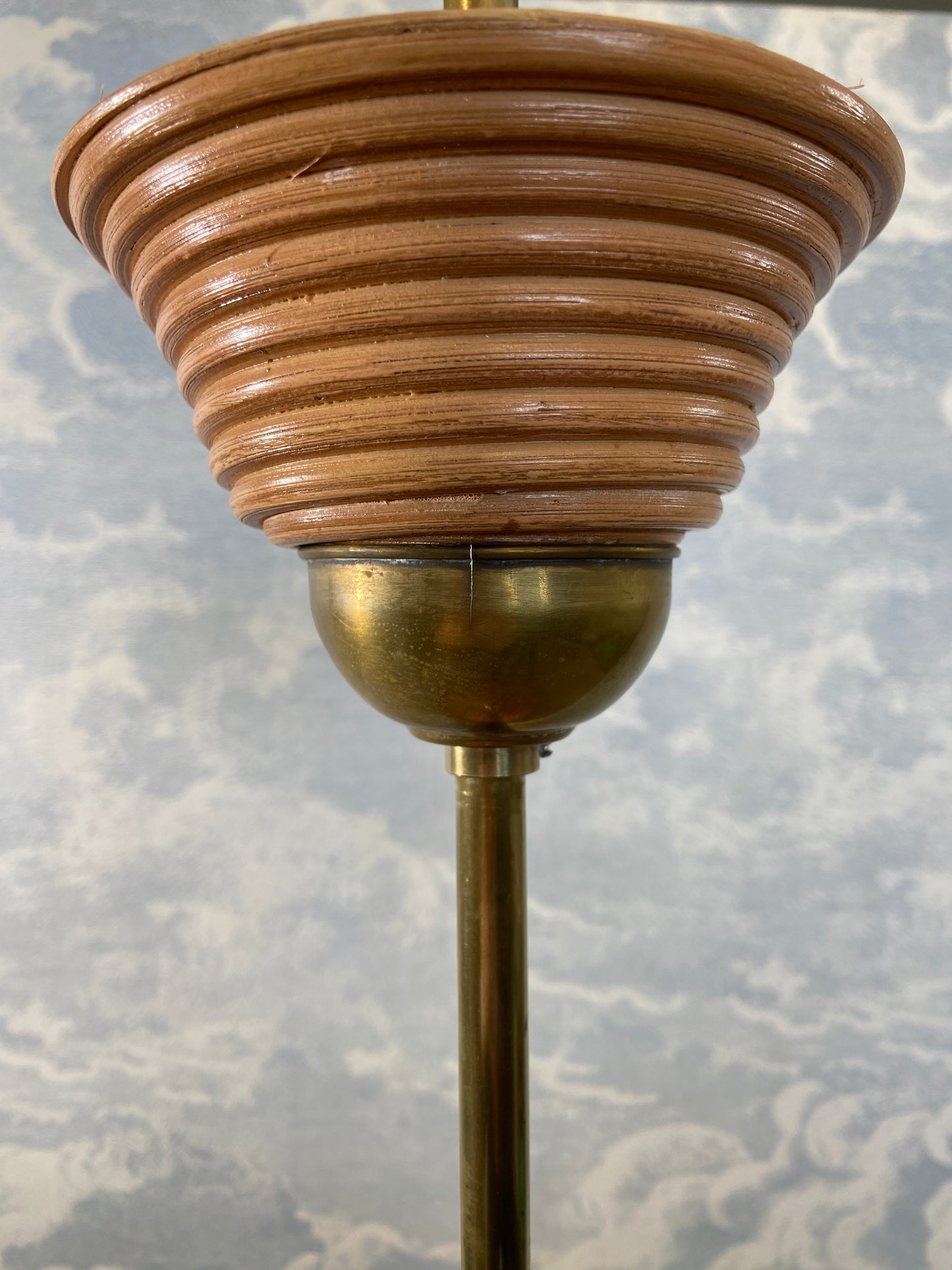 Pencil Reed Pendant Lamp with Extendable Brass Rod, Italy, Mid-Century Modern