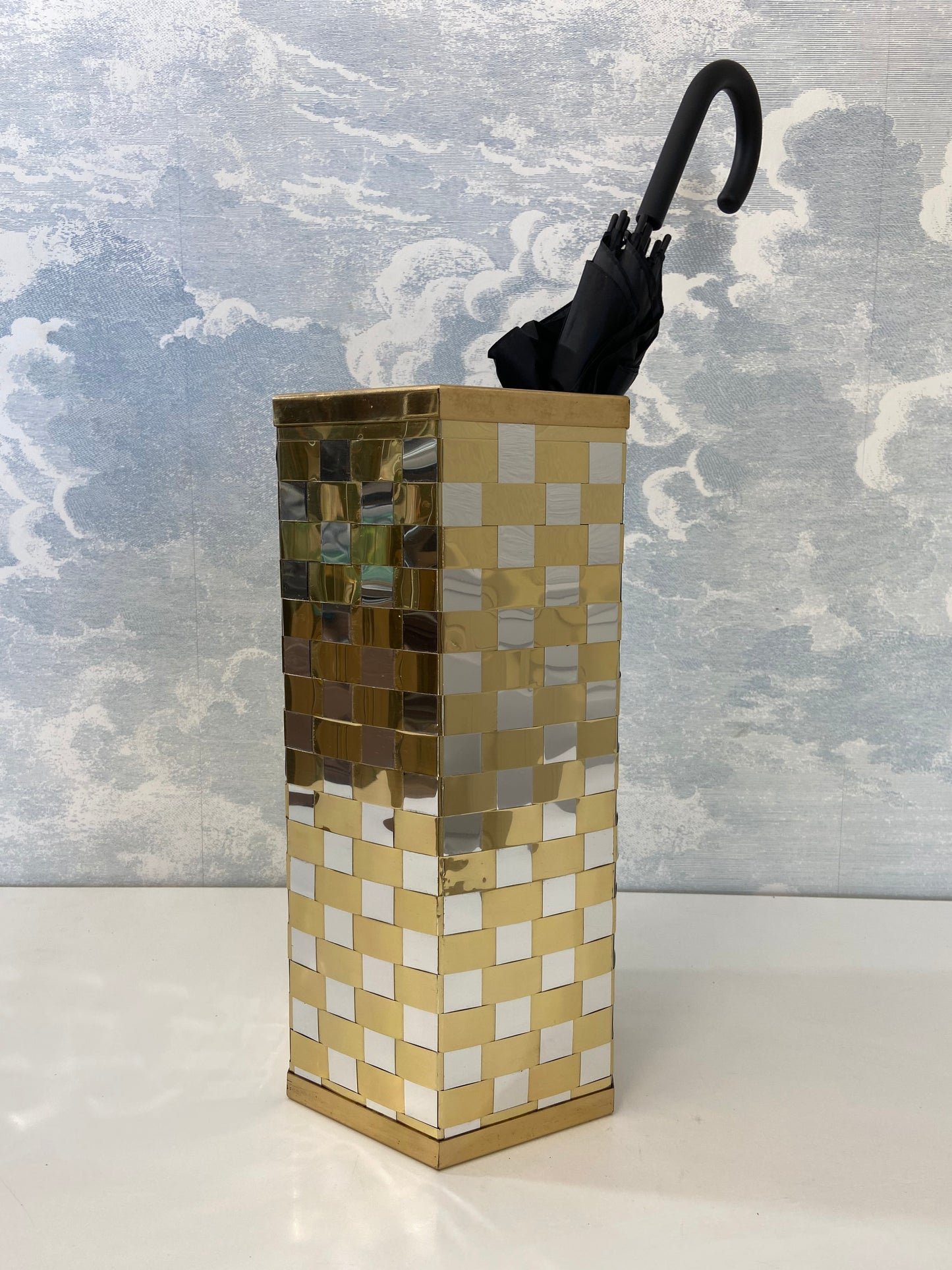 Willy Rizzo Style Italian Mid Century Hexagonal Bicolor Umbrella Stand 70s