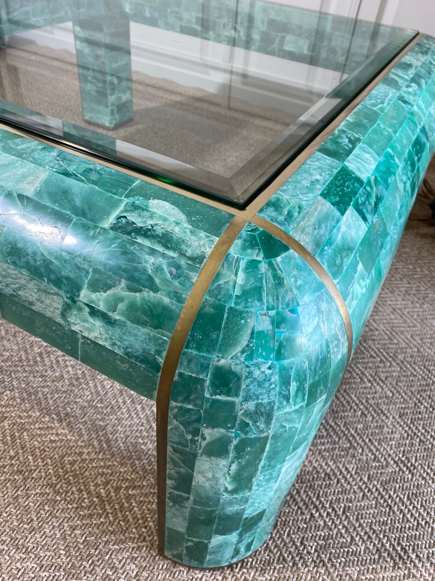 Tessellated Marble Lounge Table by Casa Bique 1970s Hollywood Regency (Karl Springer style)