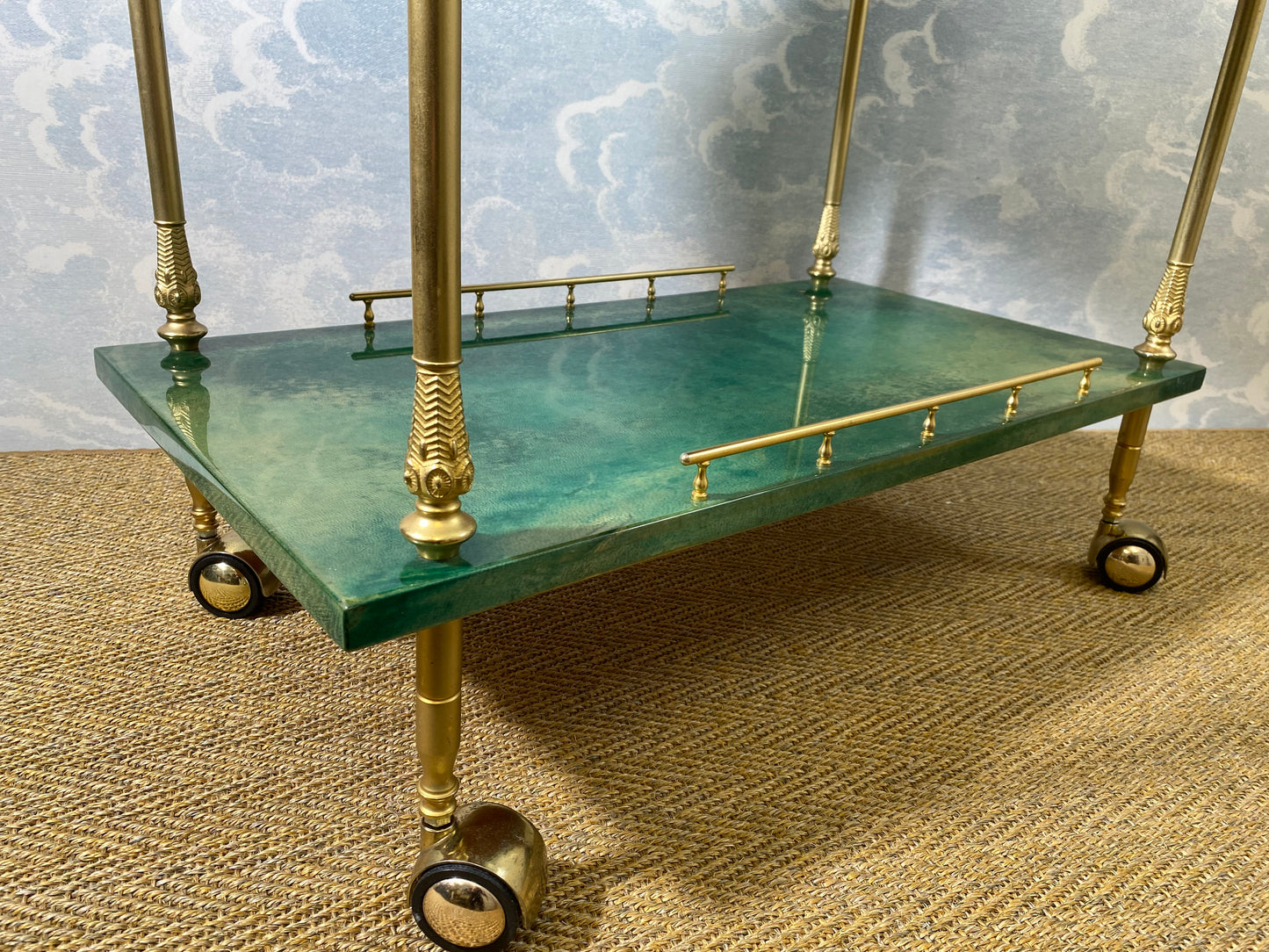 ALDO TURA Bar Cart in Green with Foldable Sides, Italy, 1960s