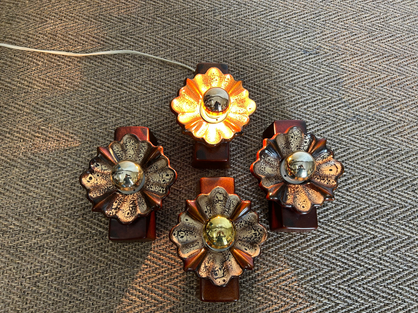 Set of 4 Floral Ceramic Wall Lights by PAN Keramik, Germany, 1970s - West German Pottery, Fat Lava