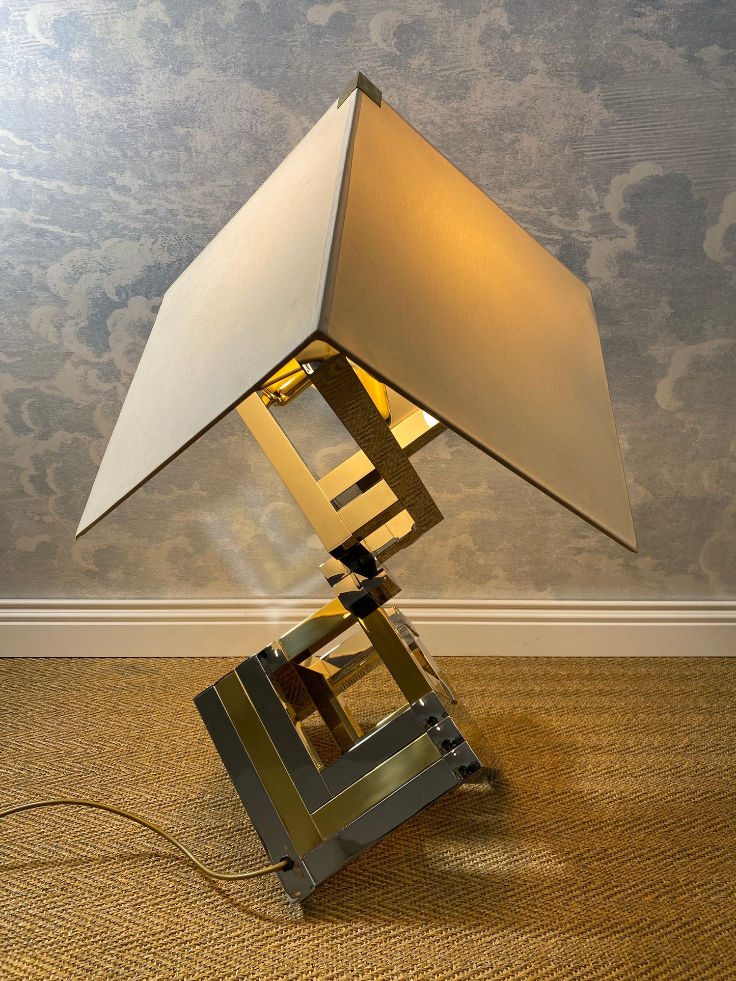 XXL Bi-Color Table Lamp in Chrome and Brass in Style of Willy Rizzo / Romeo Rega