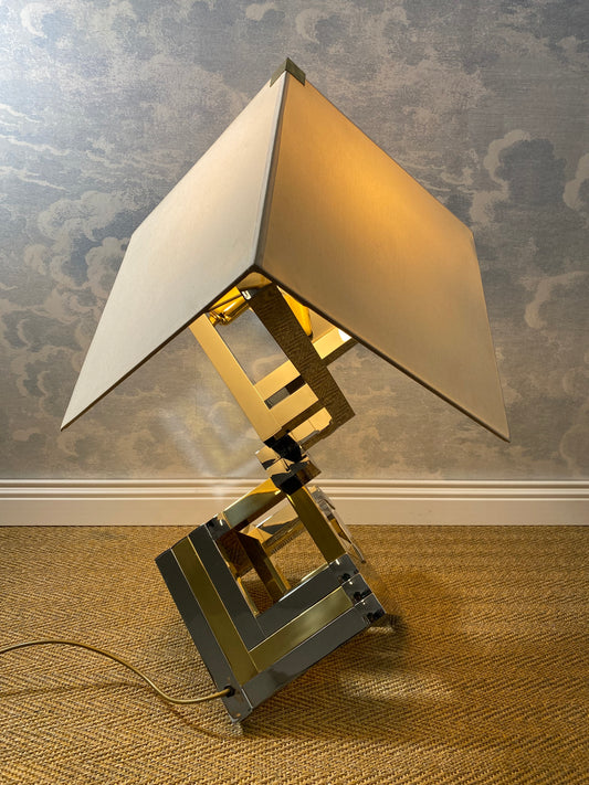 XXL Bi-Color Table Lamp in Chrome and Brass in Style of Willy Rizzo / Romeo Rega