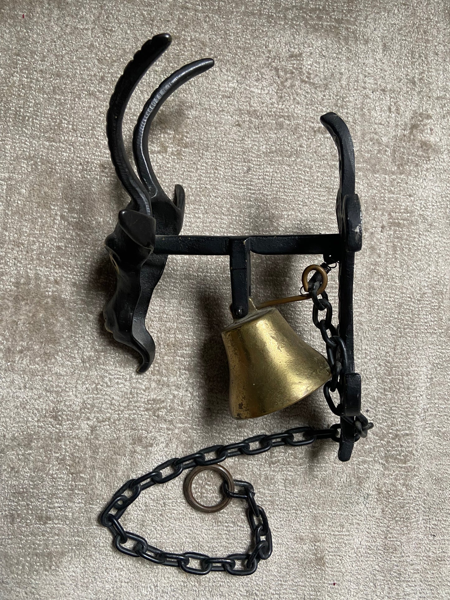 Wall Mounted Goats-Head Brass Bell in the Style of Walter Bosse, Austria, 1950's