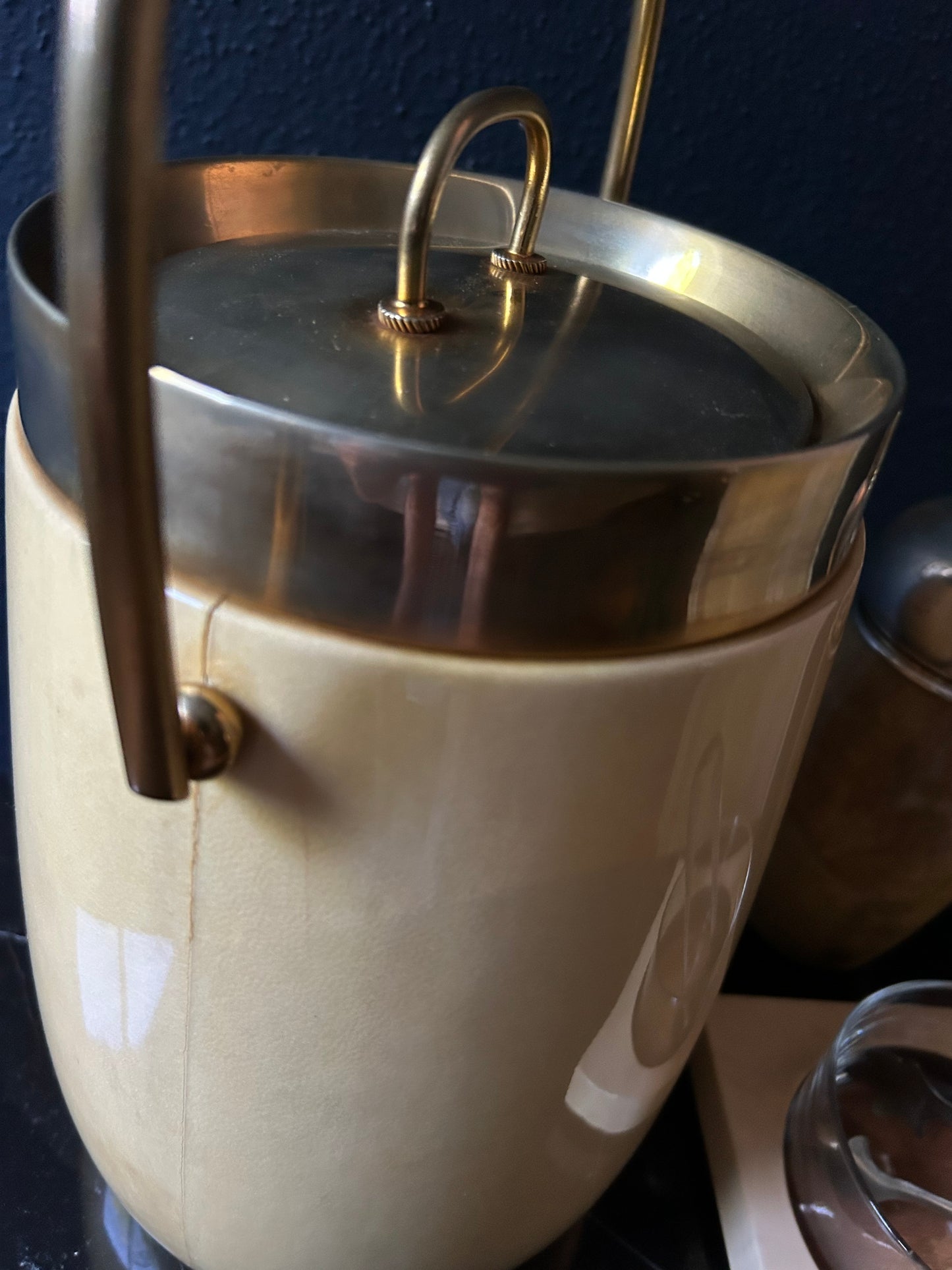 3 Piece Aldo Tura Barware Set with Ice Bucket, Shaker, Sugar Tong and Serving Bowl, Italy, 1970s