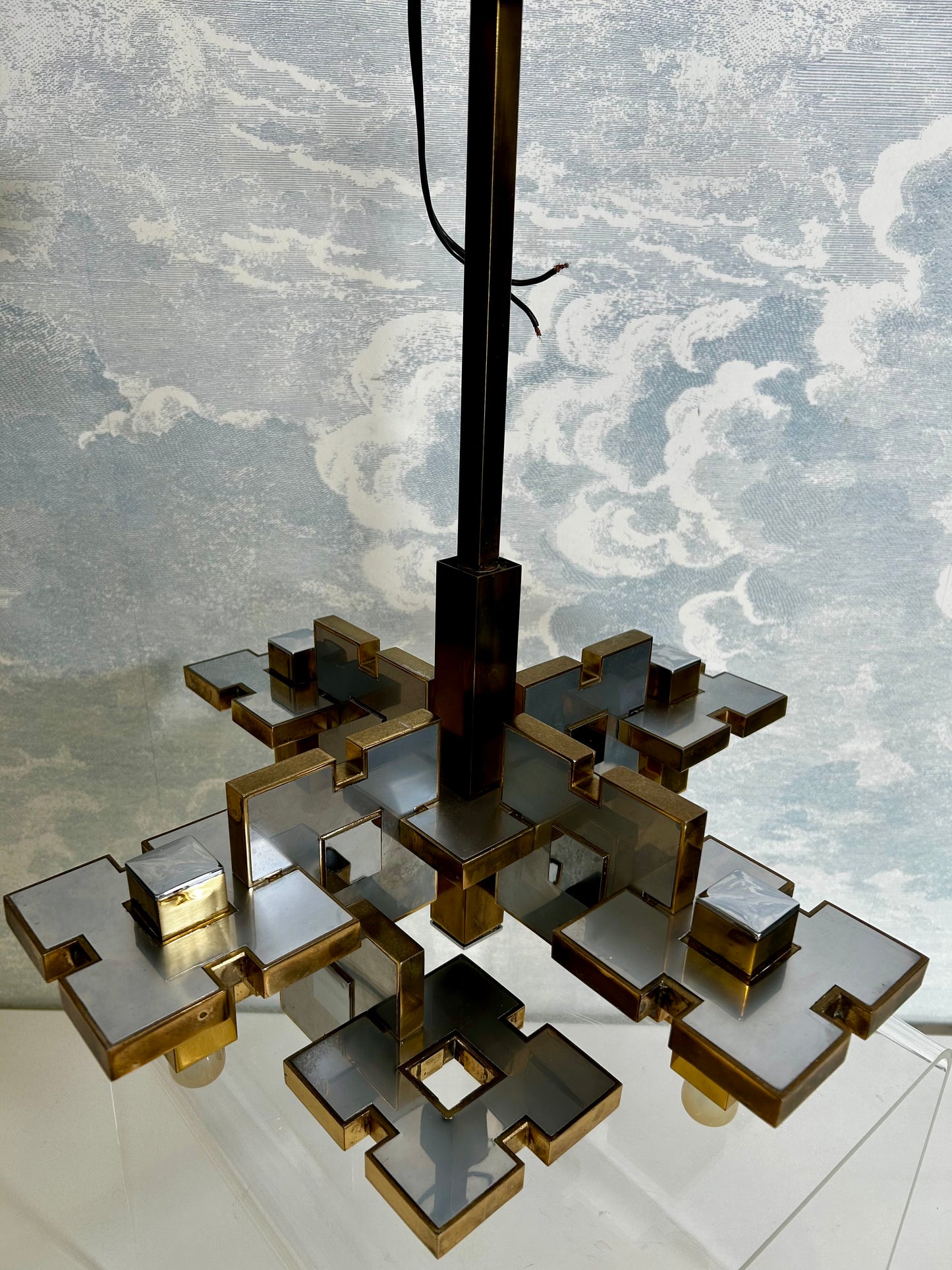 Geometric Chandelier by Gaetano Sciolari, Italy, 1970's, Hollywood Regency