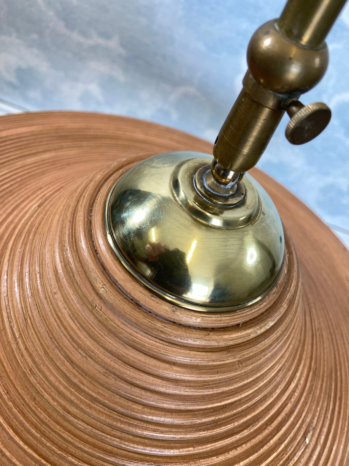 Pencil Reed Pendant Lamp with Extendable Brass Rod, Italy, Mid-Century Modern