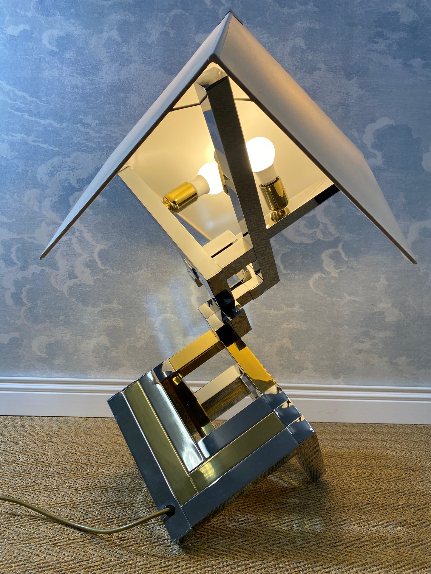 XXL Bi-Color Table Lamp in Chrome and Brass in Style of Willy Rizzo / Romeo Rega