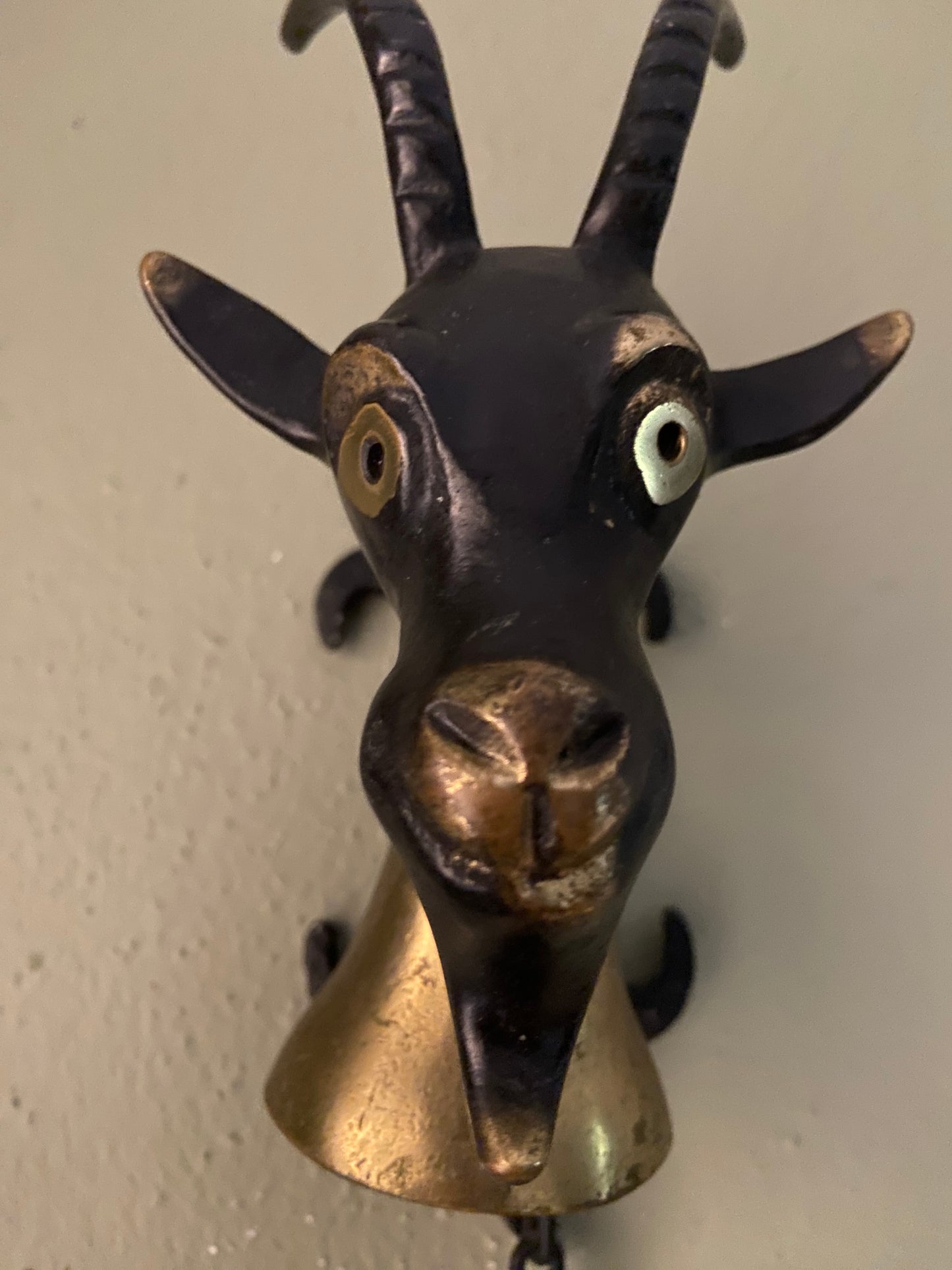 Wall Mounted Goats-Head Brass Bell in the Style of Walter Bosse, Austria, 1950's