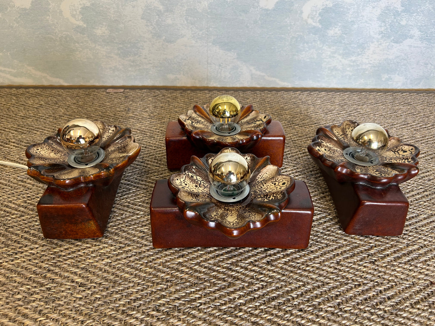 Set of 4 Floral Ceramic Wall Lights by PAN Keramik, Germany, 1970s - West German Pottery, Fat Lava